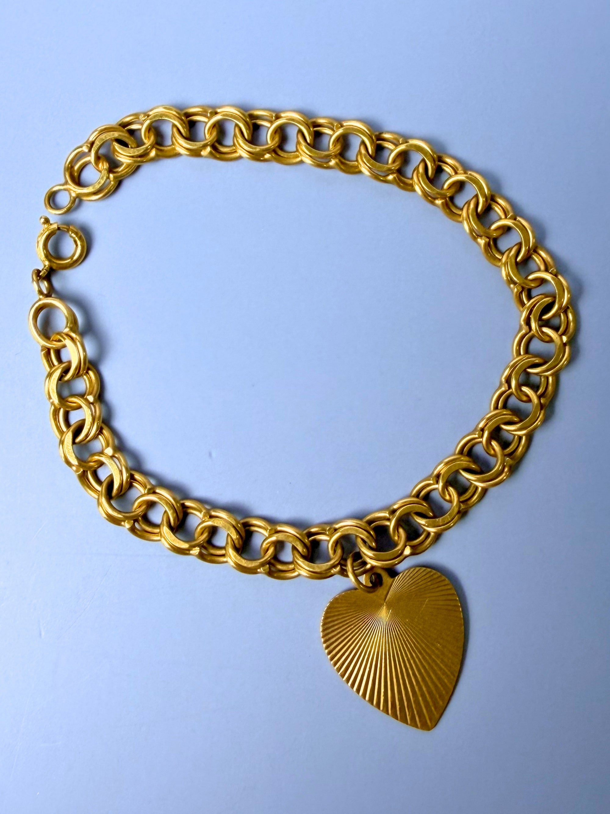 Vintage Sunburst Heart Charm Bracelet