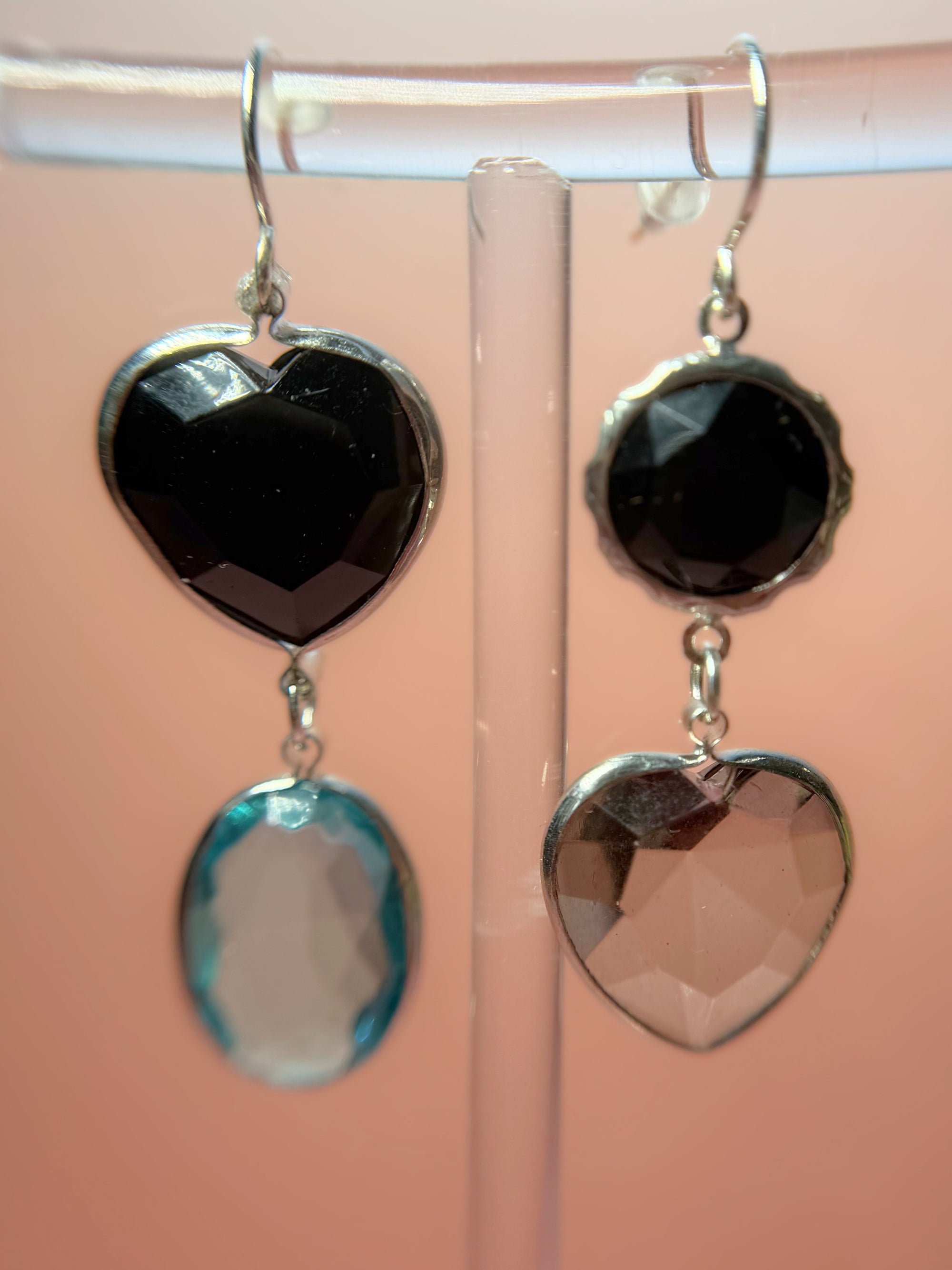 Sylvia Mismatched Lucite Drop Earrings — Jet Black & Icy Blue