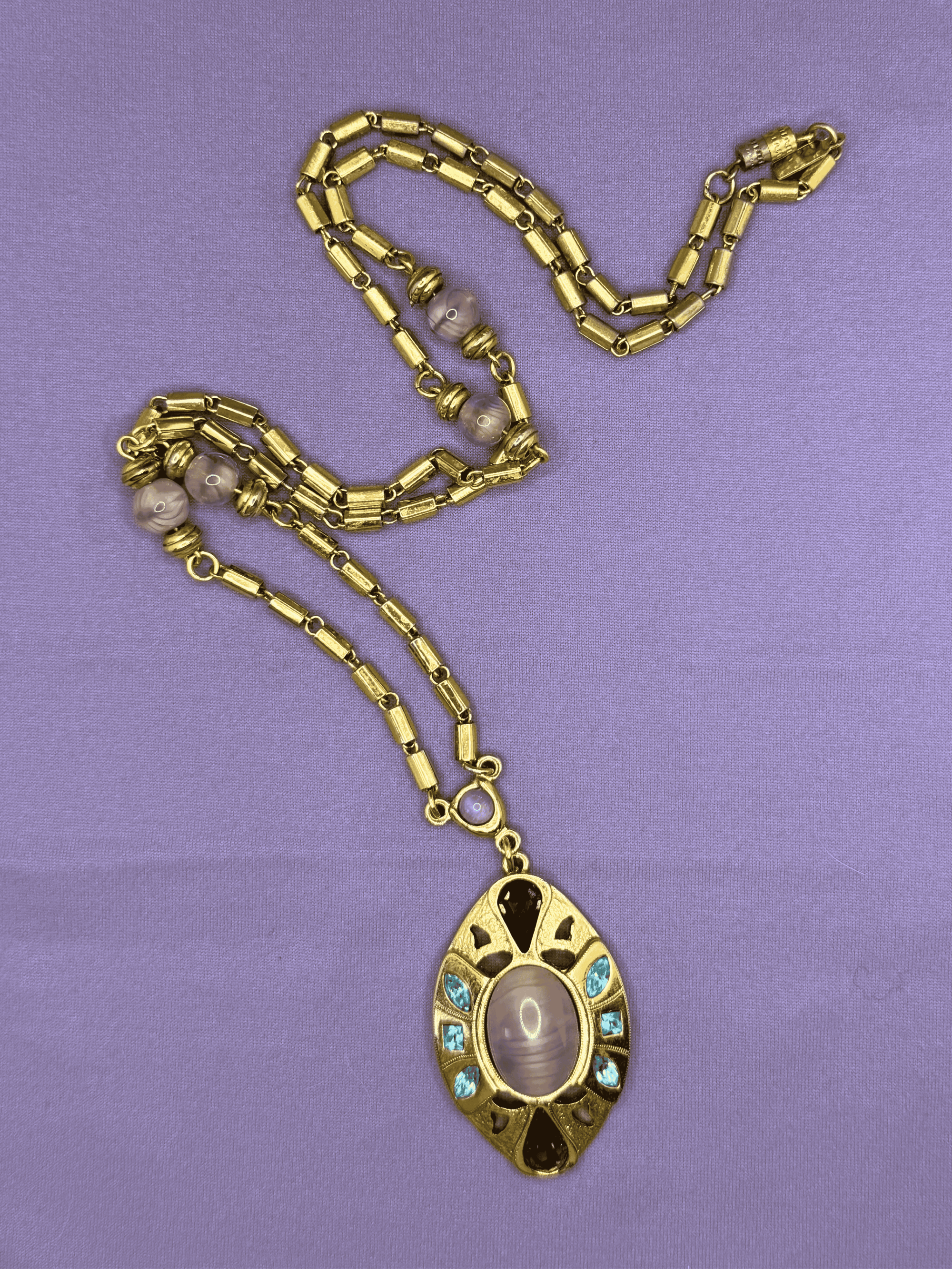 Vintage Gold-Tone Multi-Stone Lavaliere Pendant
