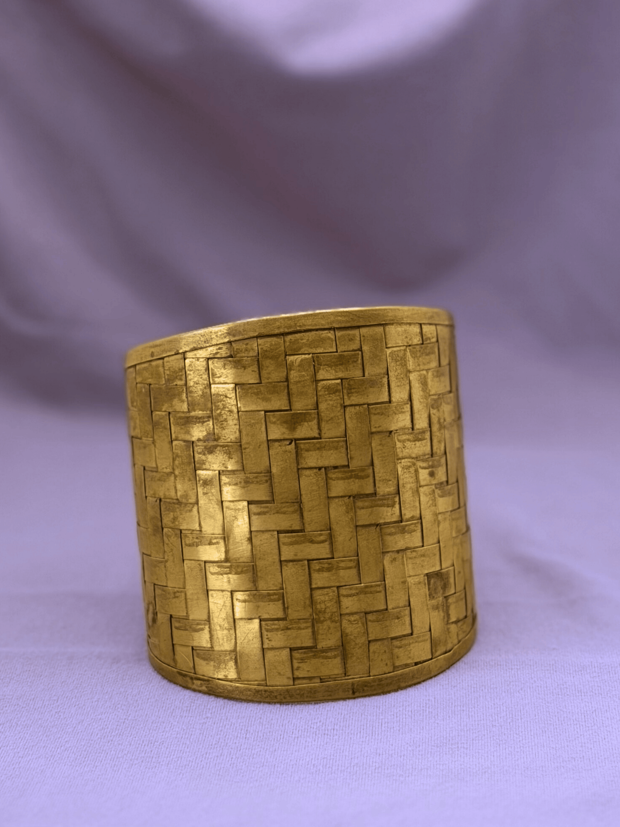 Vintage Wide Brass Basketweave Cuff