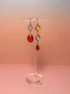 Rosario Mismatched Lucite Drop Earrings — Pale Blue, Yellow & Red
