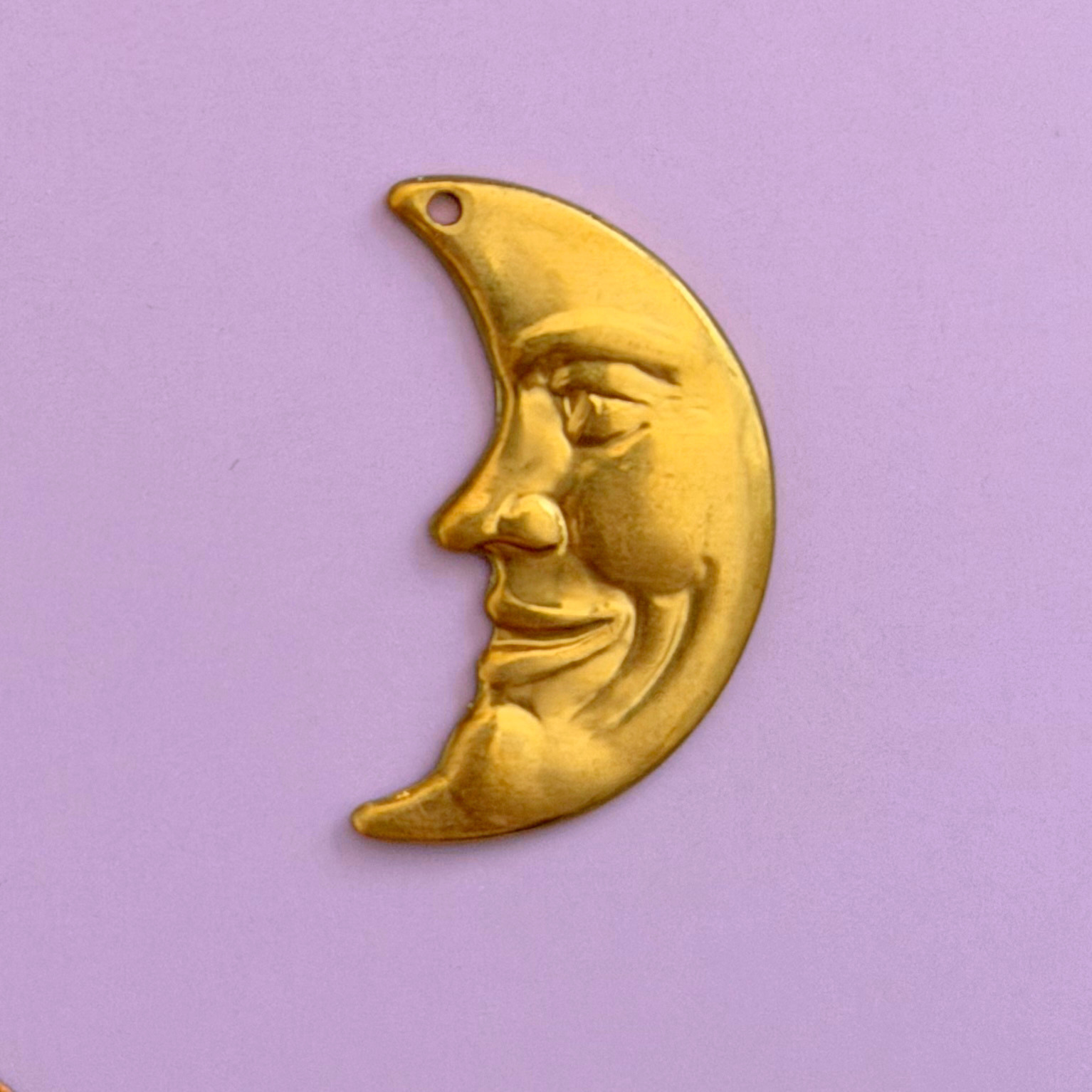 Vintage Crescent Moon Face Charm