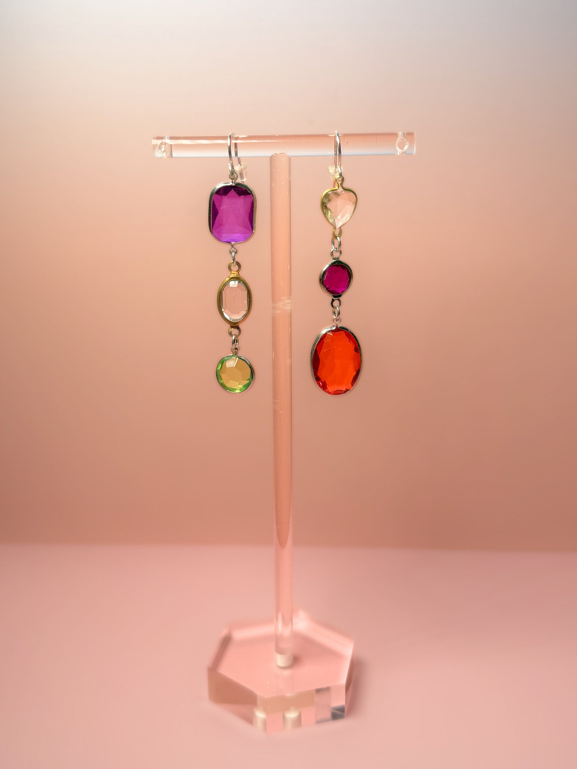 Cordelia Mismatched Lucite Drop Earrings — Purple, Red & Lime