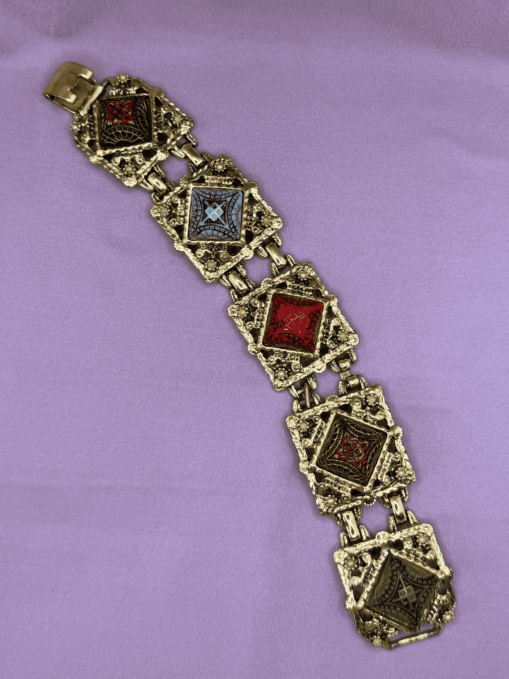 Vintage Gold-Tone Moroccan Matrix Style Panel Bracelet