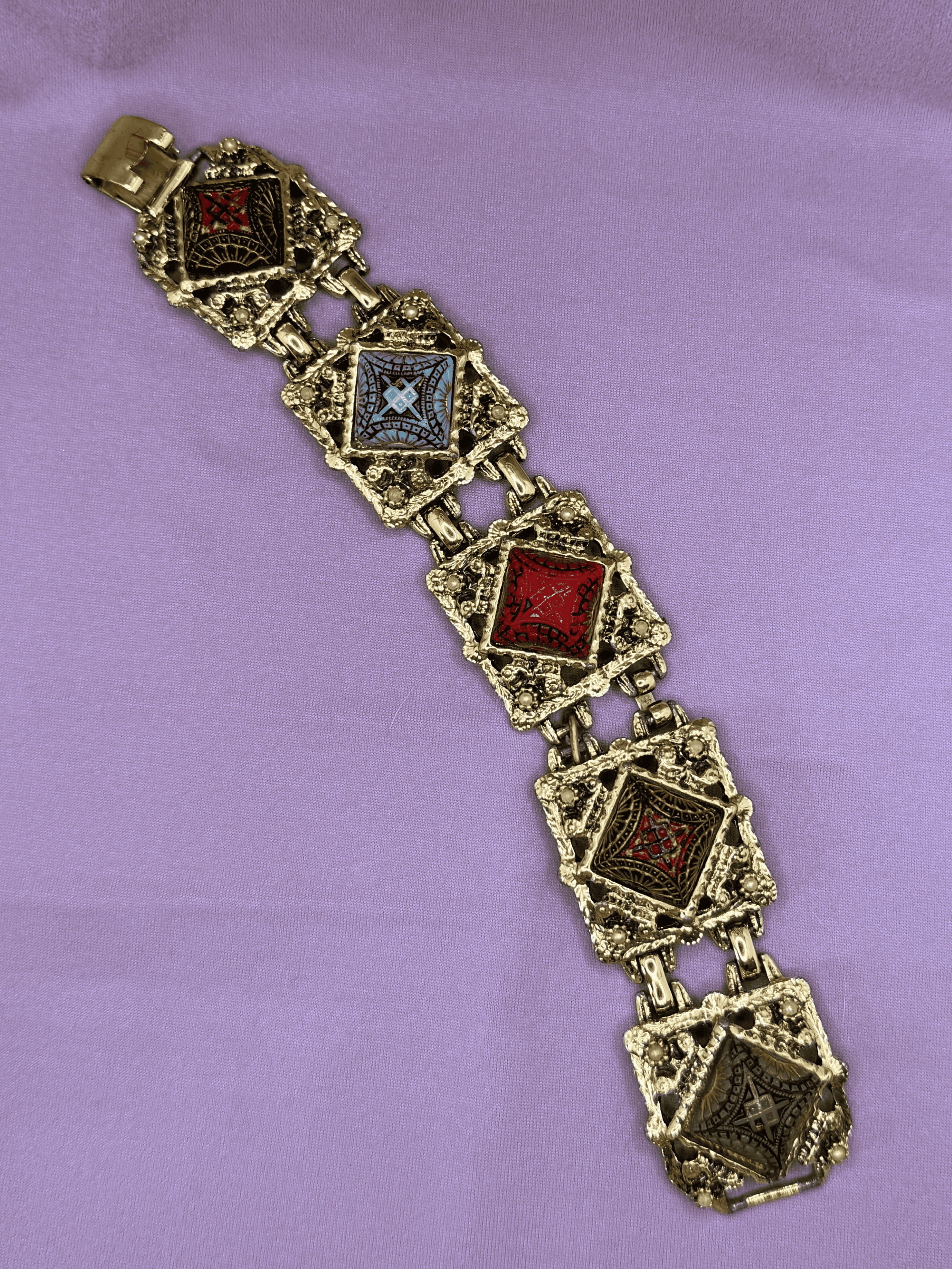 Vintage Gold-Tone Moroccan Matrix Style Panel Bracelet