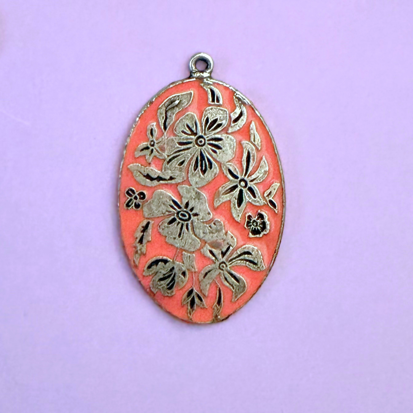 Rare: Vintage Coral Floral Medallion Charm