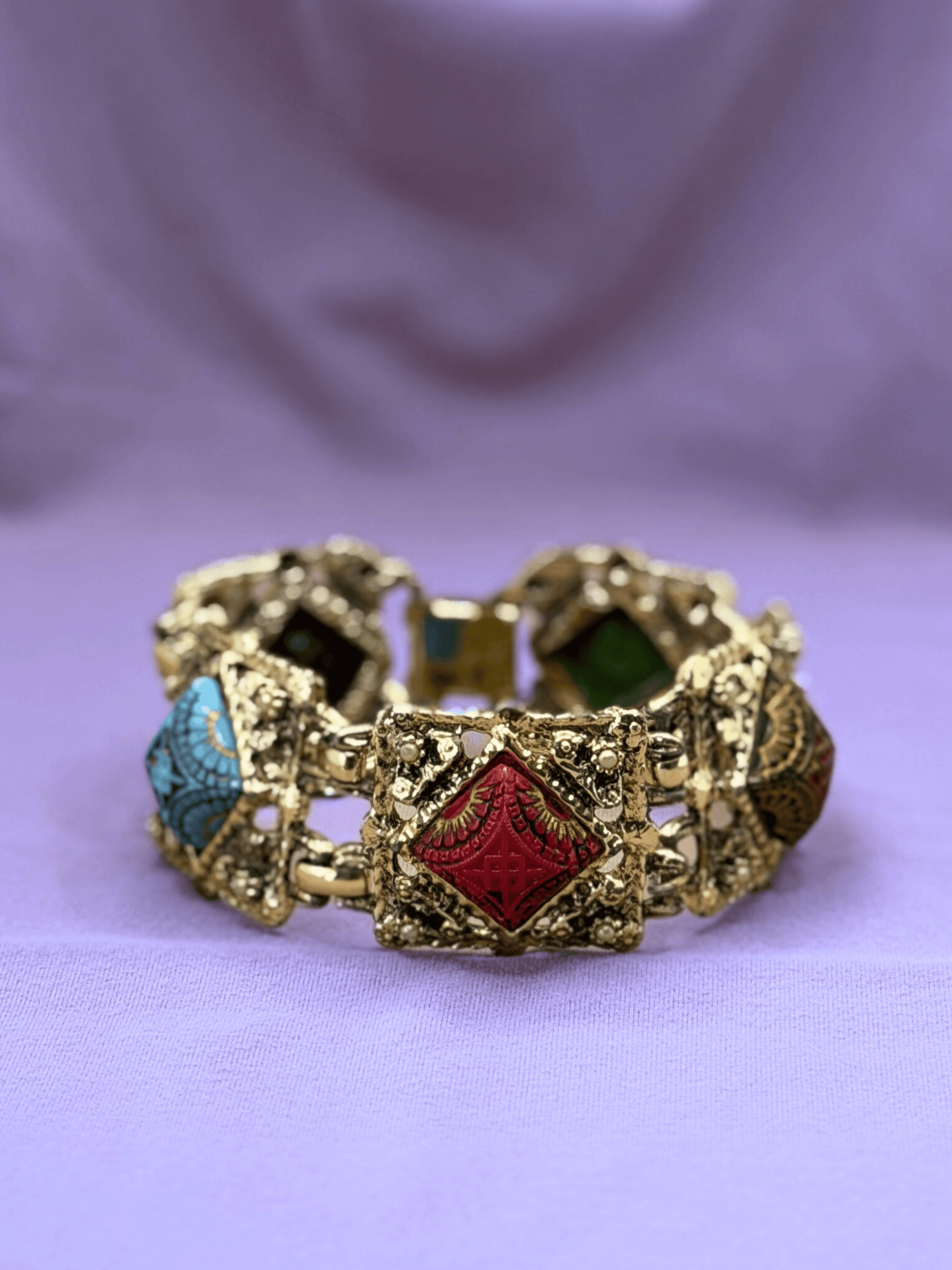 Vintage Gold-Tone Moroccan Matrix Style Panel Bracelet
