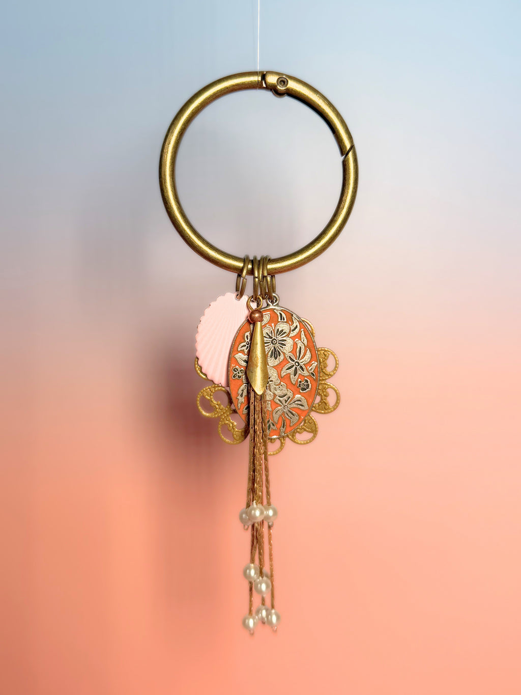 Sweet Dreams Vintage Charm Bag Charm — Shell, Filigree & Floral Enamel