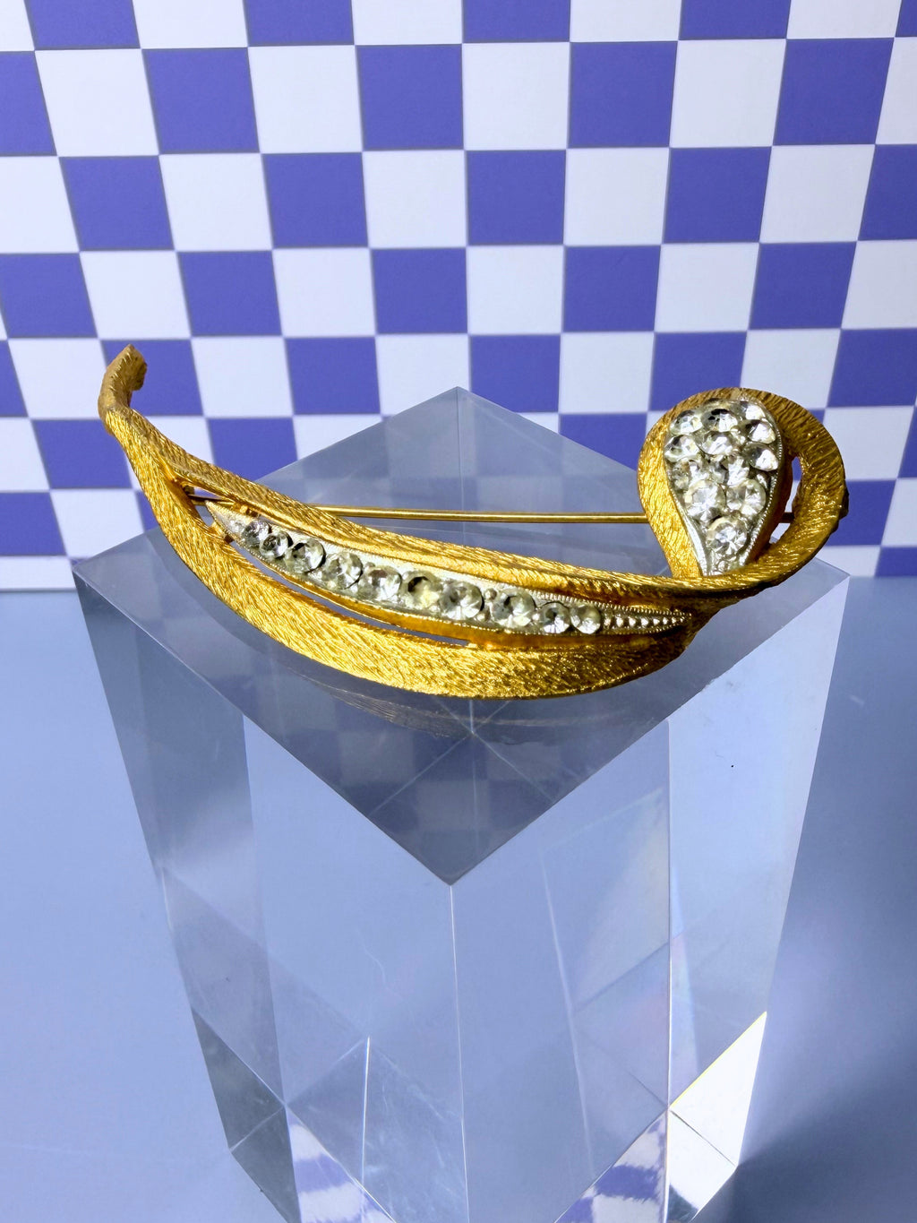 Midcentury Crystal Leaf Brooch