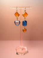Harriet Mismatched Lucite Drop Earrings — Amber Diamond & Blue Heart