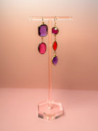 Valentina Mismatched Lucite Drop Earrings — Purple, Magenta & Red