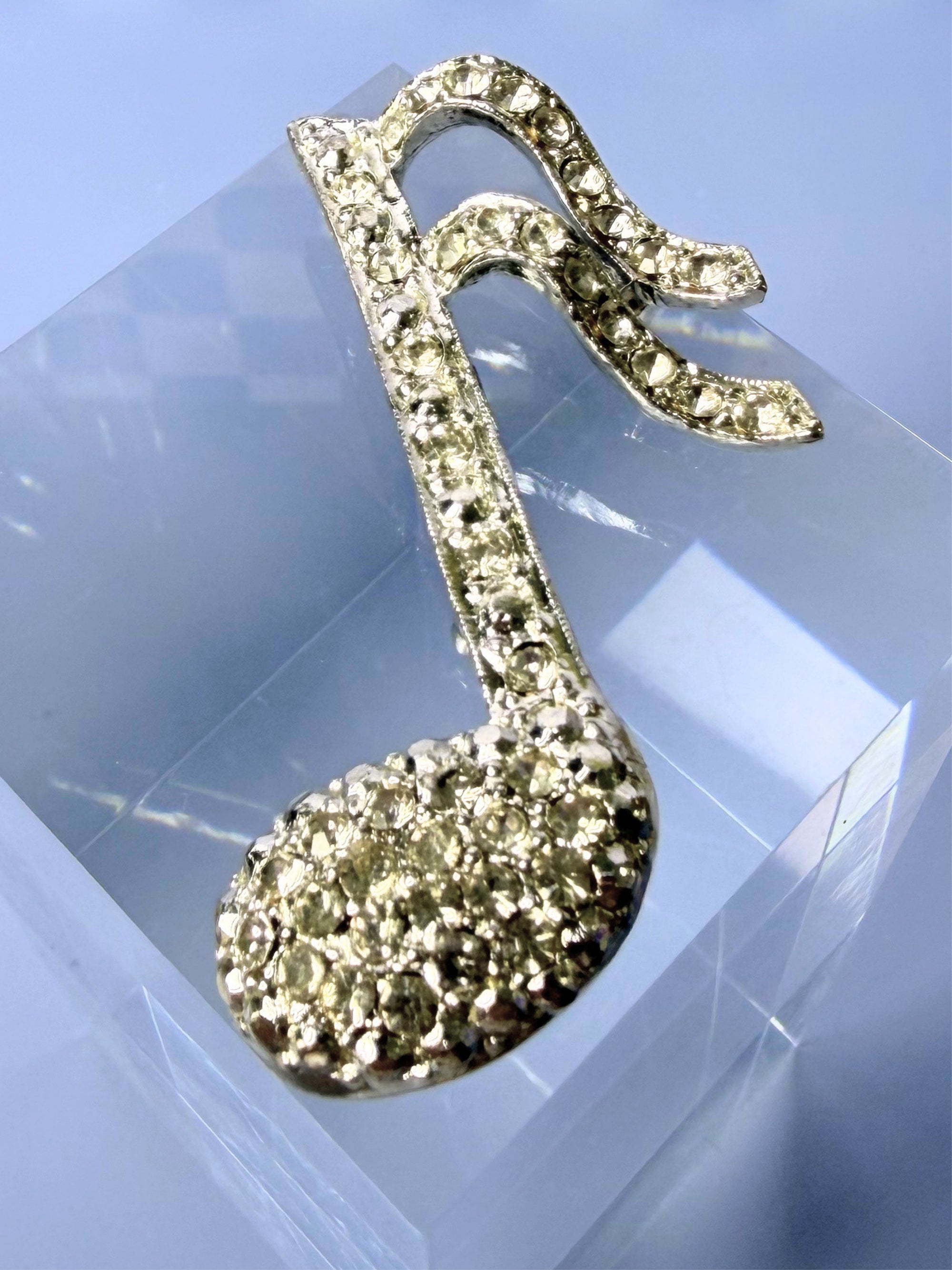 Vintage Pavé Rhinestone Quaver Note Brooch