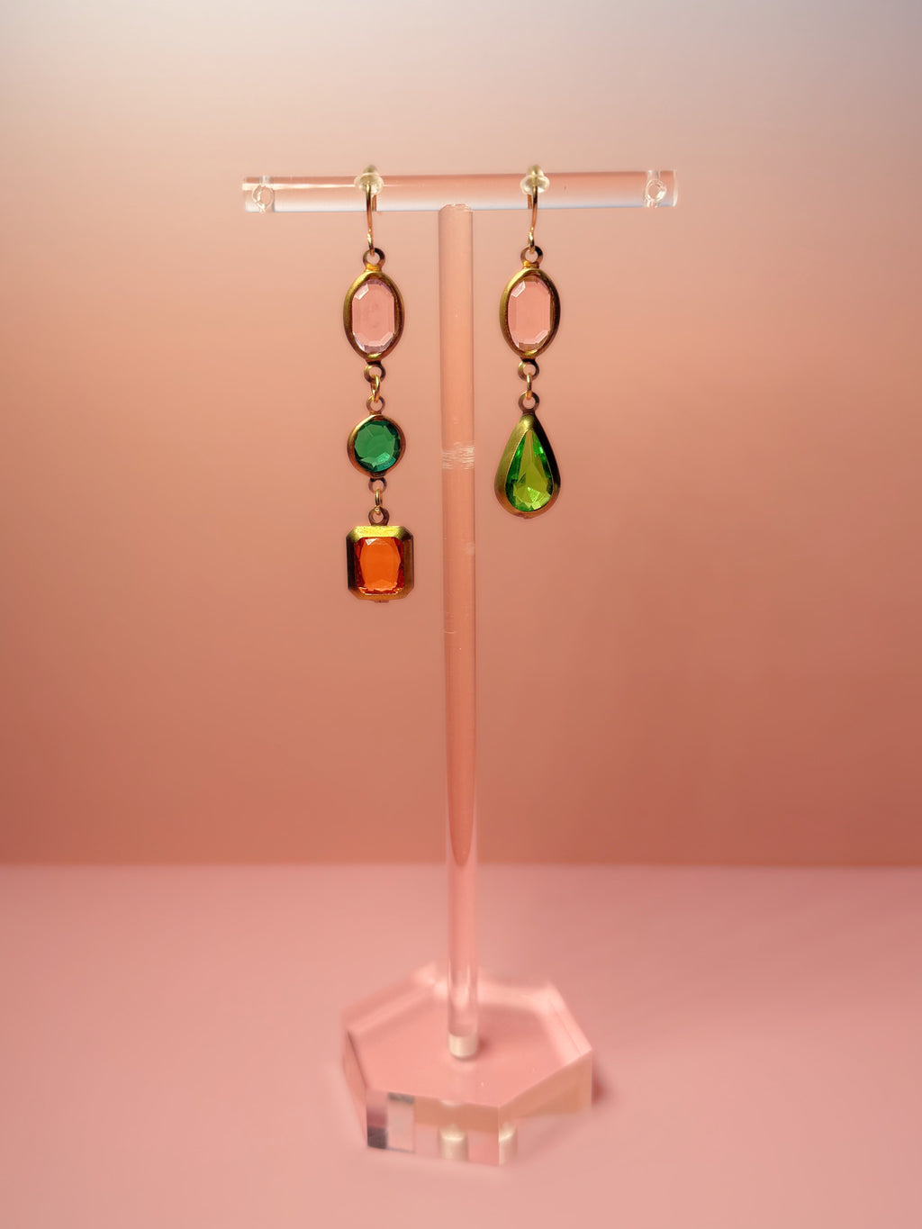 Paloma Mismatched Lucite Drop Earrings — Pink, Orange & Green