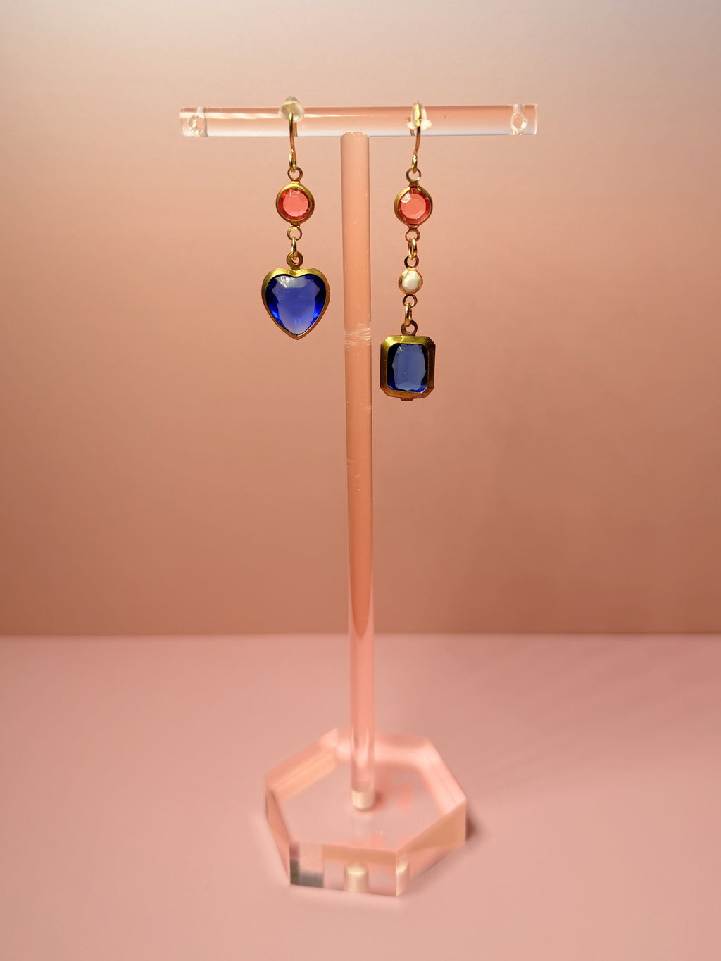 Cecily Mismatched Lucite Drop Earrings — Blush Pink, White & Cobalt