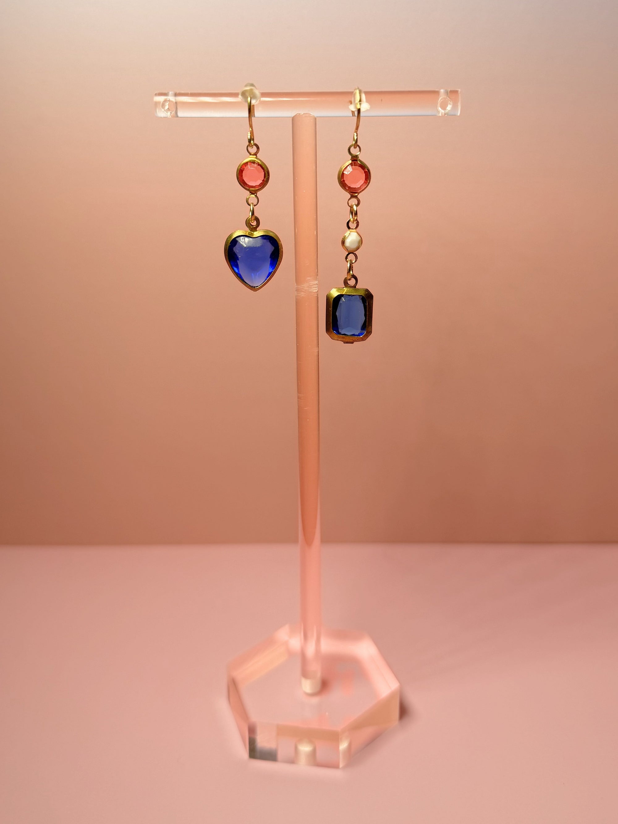 Cecily Mismatched Lucite Drop Earrings — Blush Pink, White & Cobalt