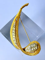 Midcentury Crystal Leaf Brooch