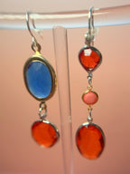 Ramona Mismatched Lucite Drop Earrings — Blue, Coral & Orange-Red