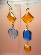 Harriet Mismatched Lucite Drop Earrings — Amber Diamond & Blue Heart
