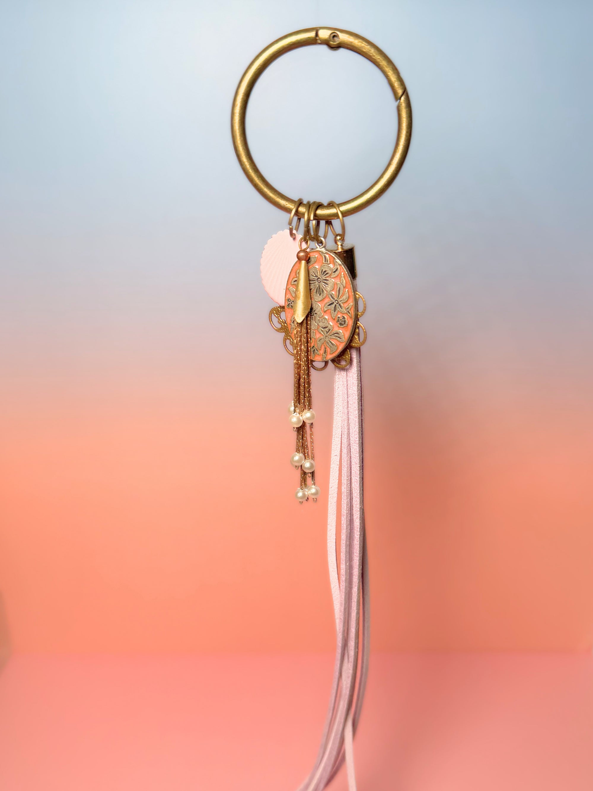 Sweet Dreams Vintage Charm Bag Charm — Shell, Filigree & Floral Enamel