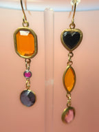 Dolores Mismatched Lucite Drop Earrings — Amber, Magenta & Navy