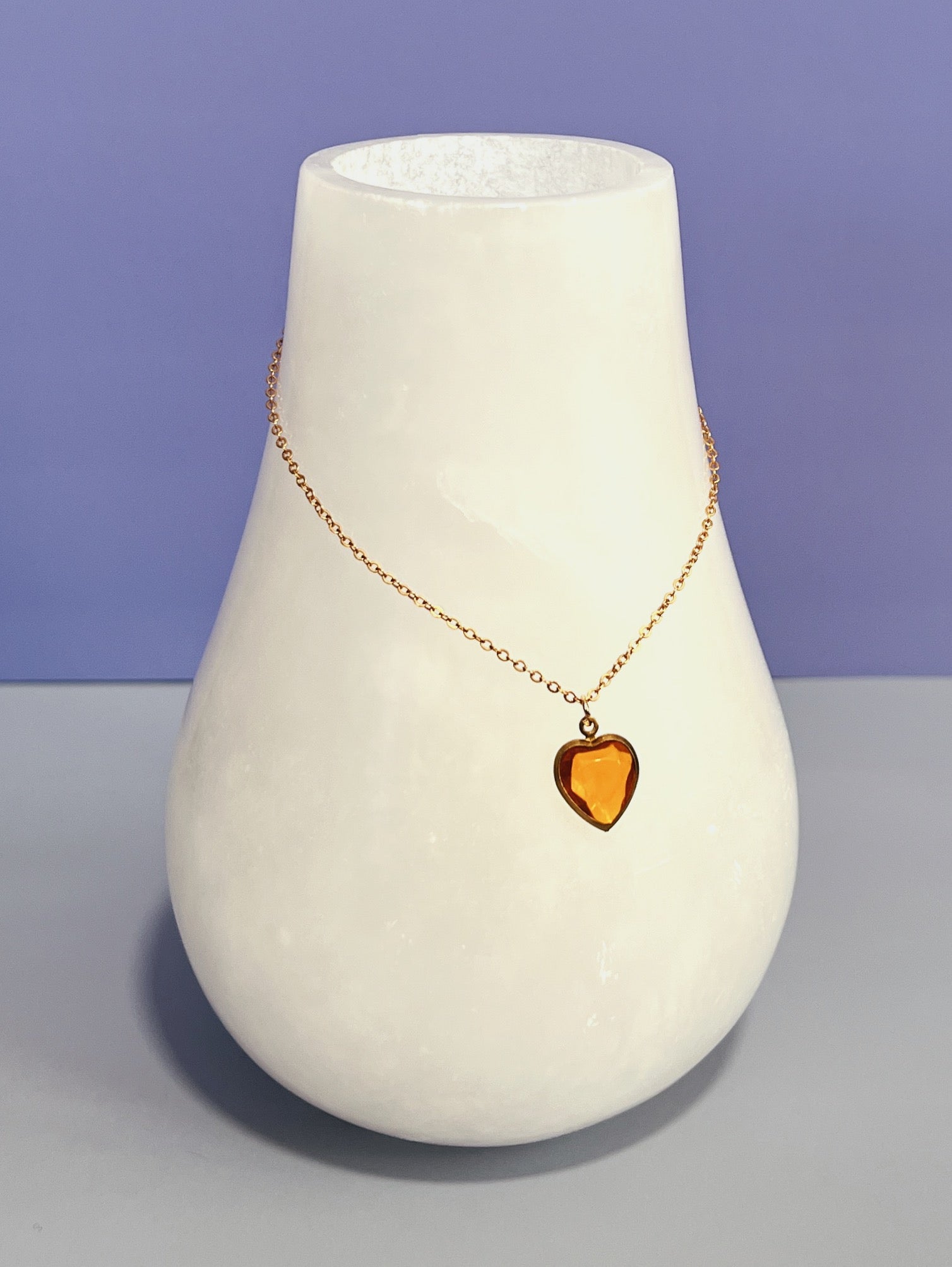Amber Heart Charm Necklace