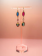 Jasmine Mismatched Lucite Drop Earrings — Blue & Purple Marquise
