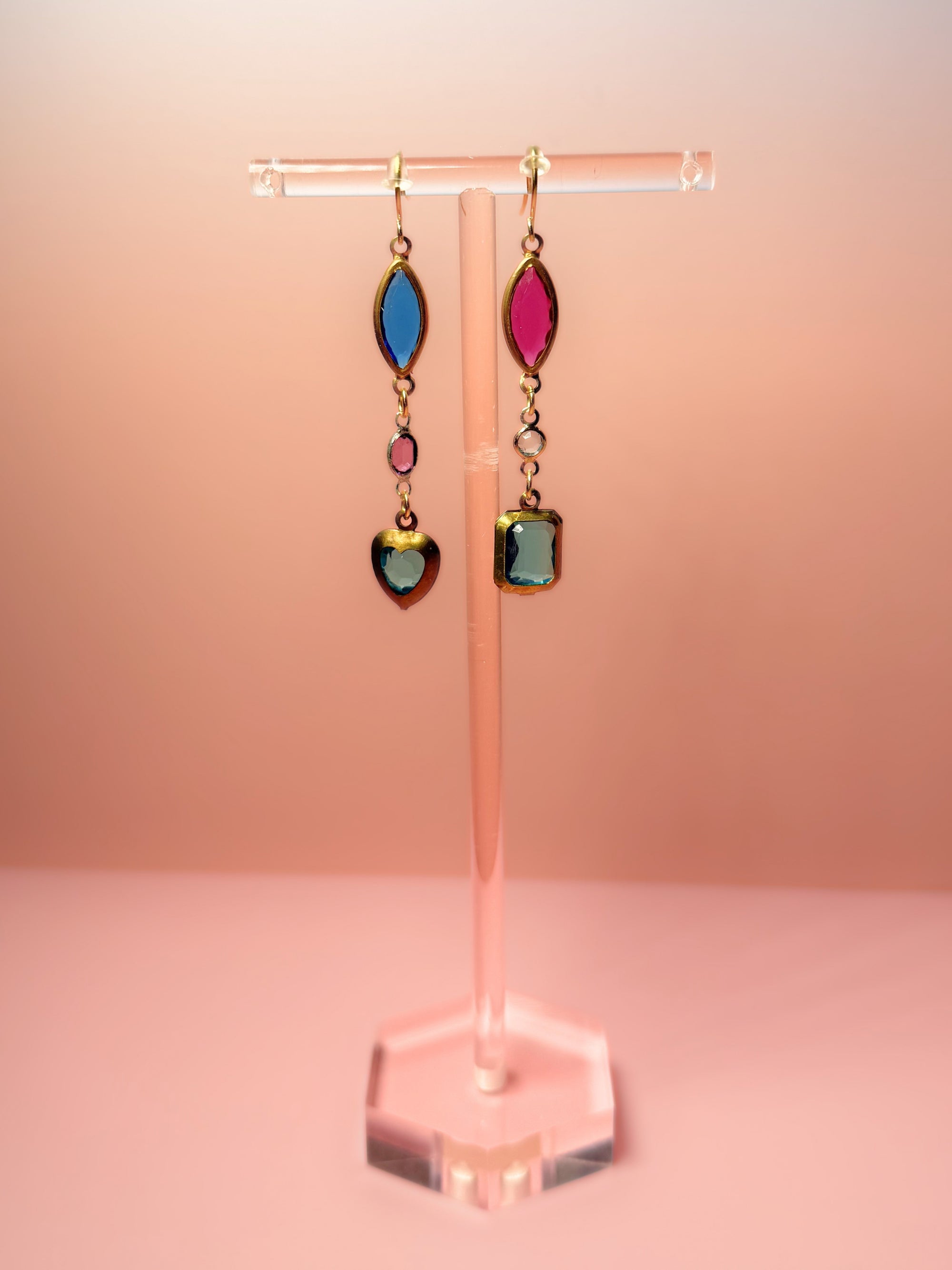 Jasmine Mismatched Lucite Drop Earrings — Blue & Purple Marquise