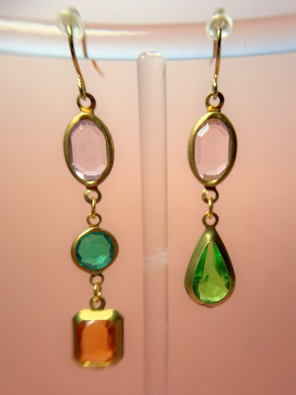 Paloma Mismatched Lucite Drop Earrings — Pink, Orange & Green