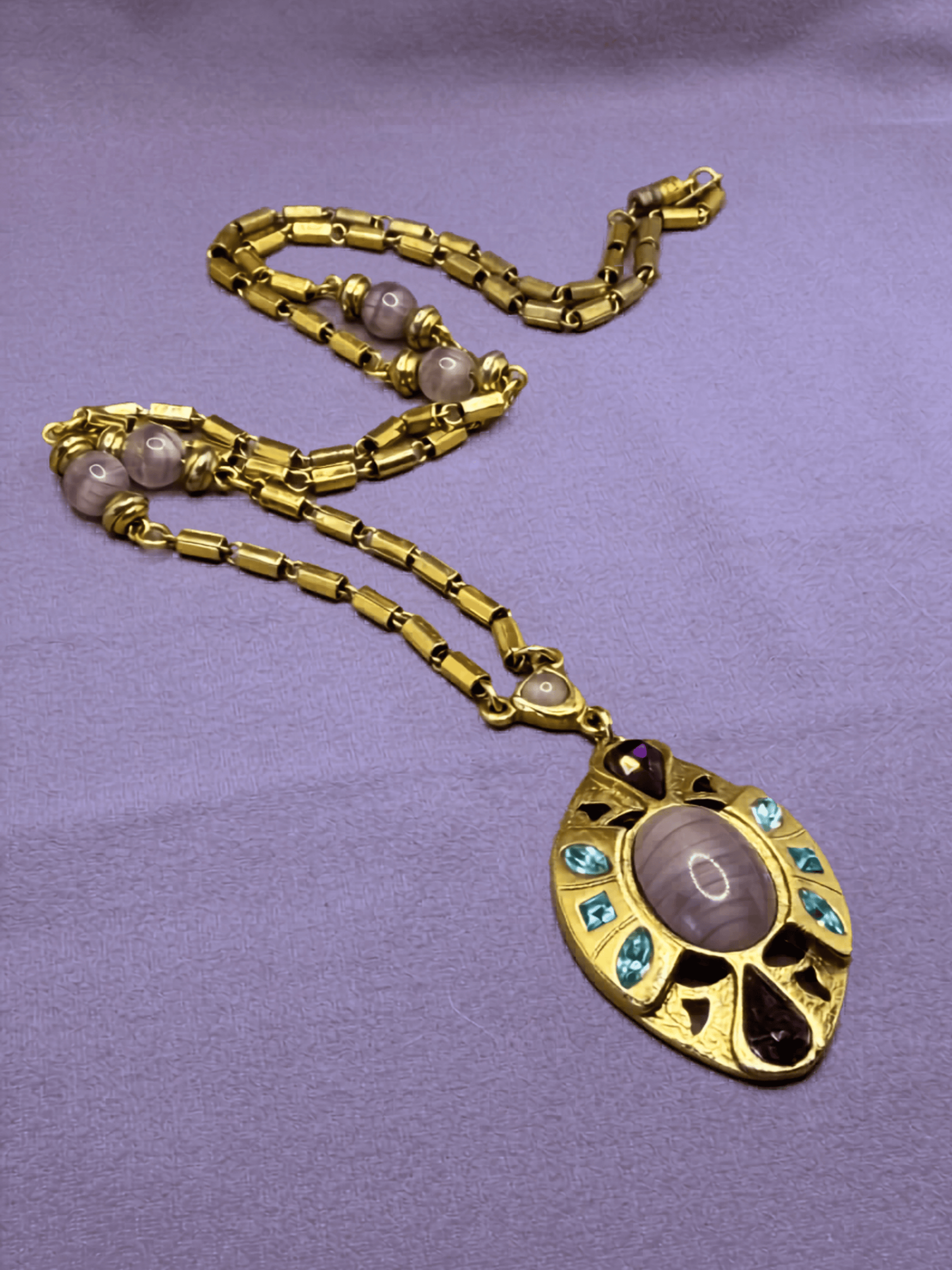 Vintage Gold-Tone Multi-Stone Lavaliere Pendant