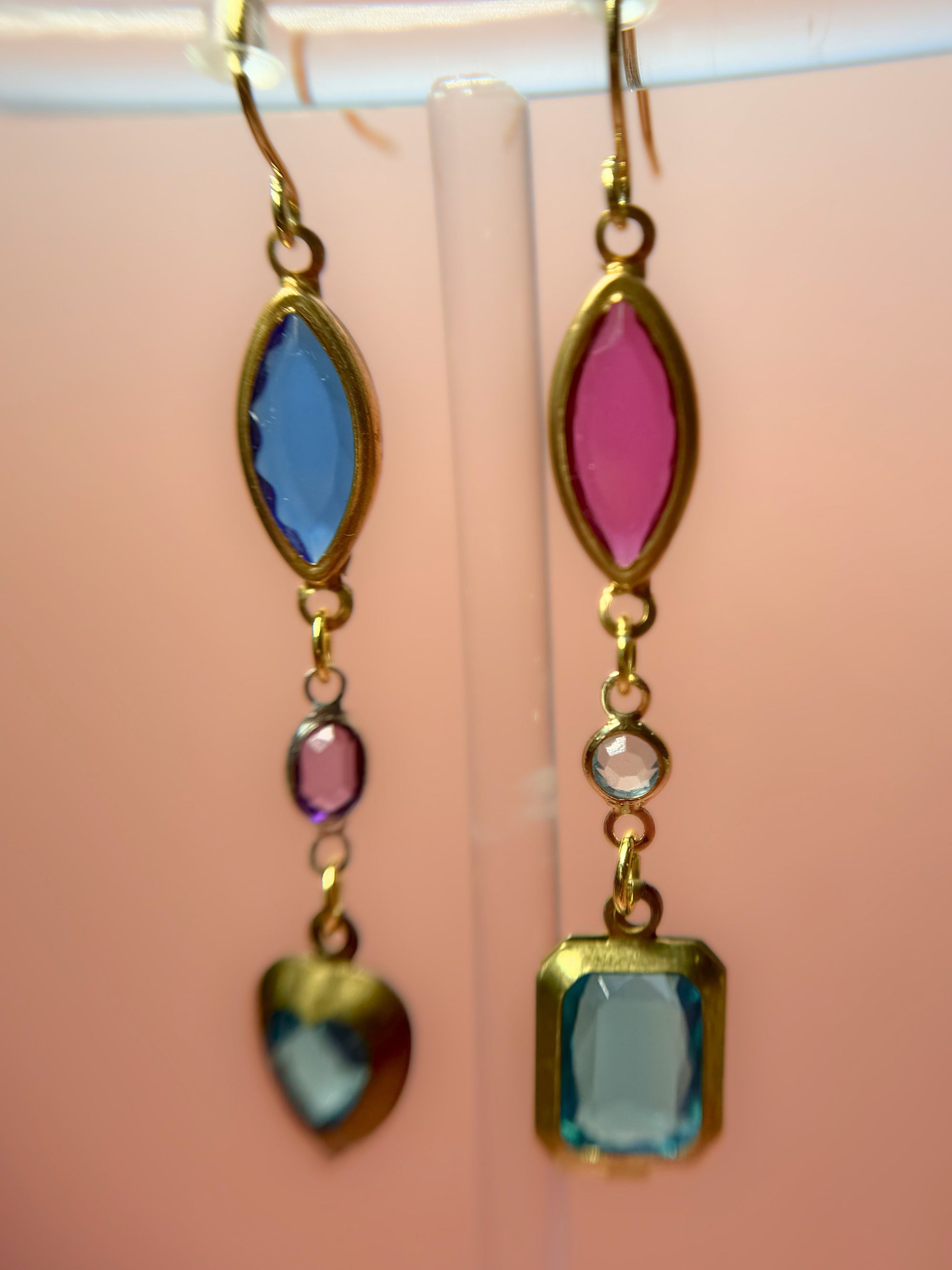 Jasmine Mismatched Lucite Drop Earrings — Blue & Purple Marquise