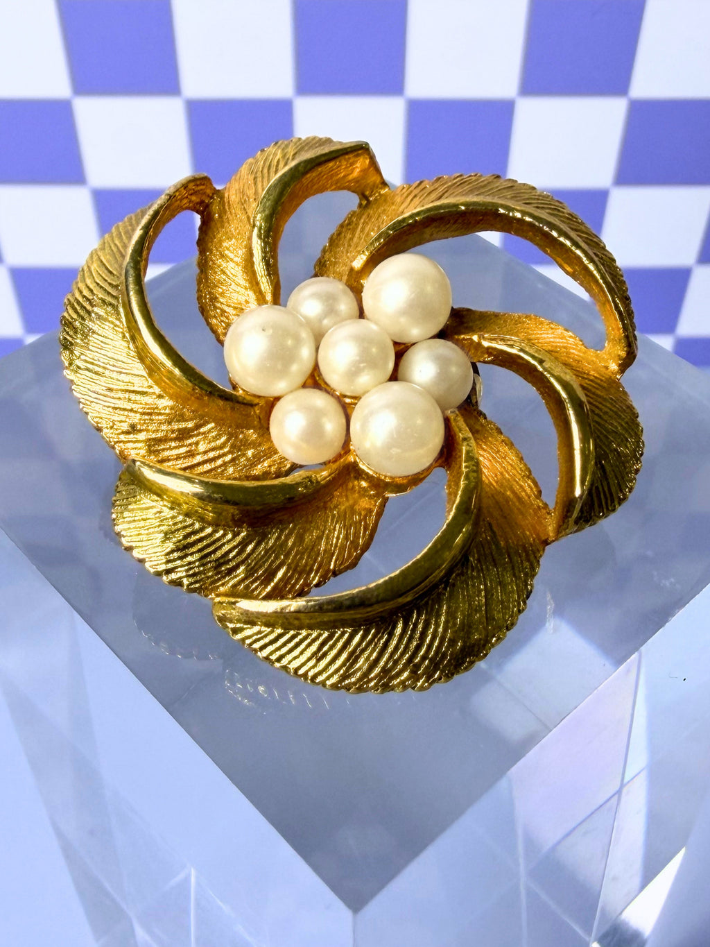 Midcentury Pearl and Floral Brooch