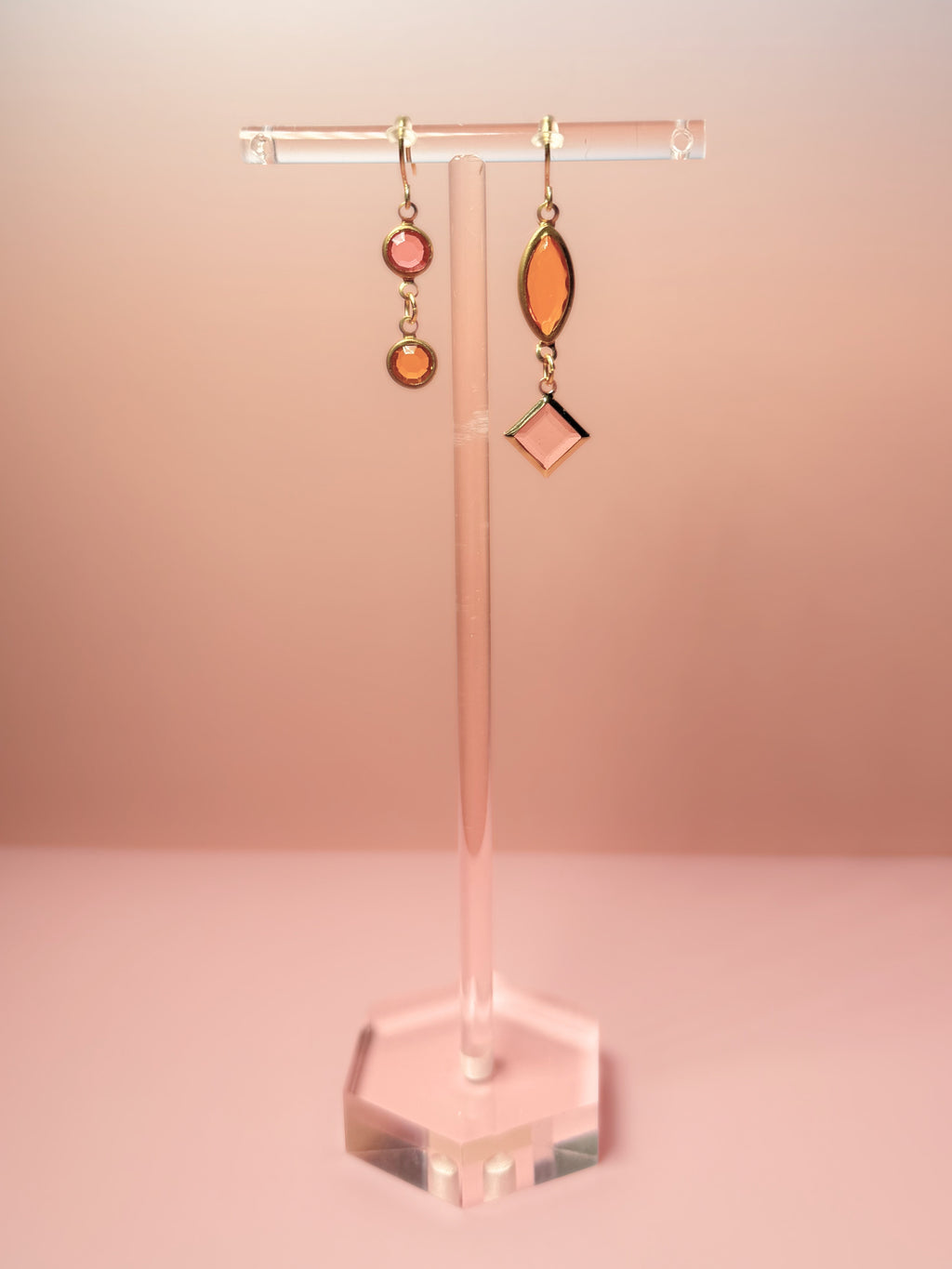Marigold Mismatched Lucite Drop Earrings — Pink & Amber