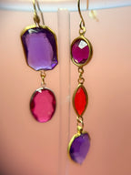 Valentina Mismatched Lucite Drop Earrings — Purple, Magenta & Red