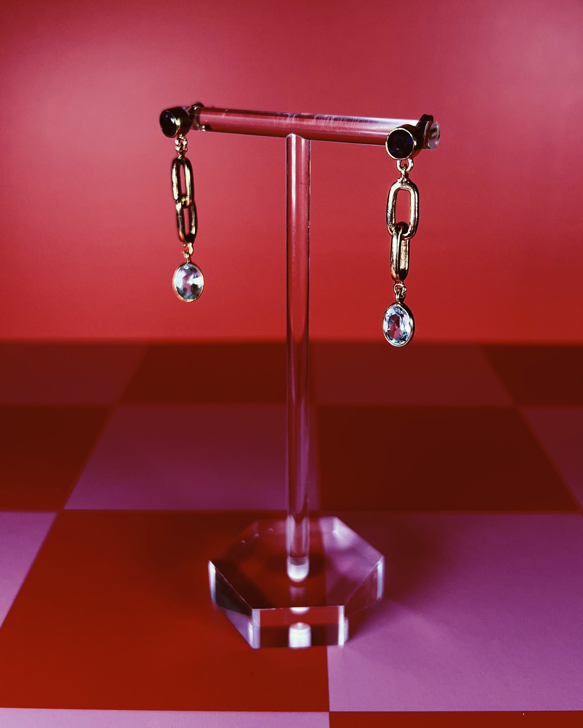 Gold Plated Aquamarine and Amethyst Paperclip Earrings