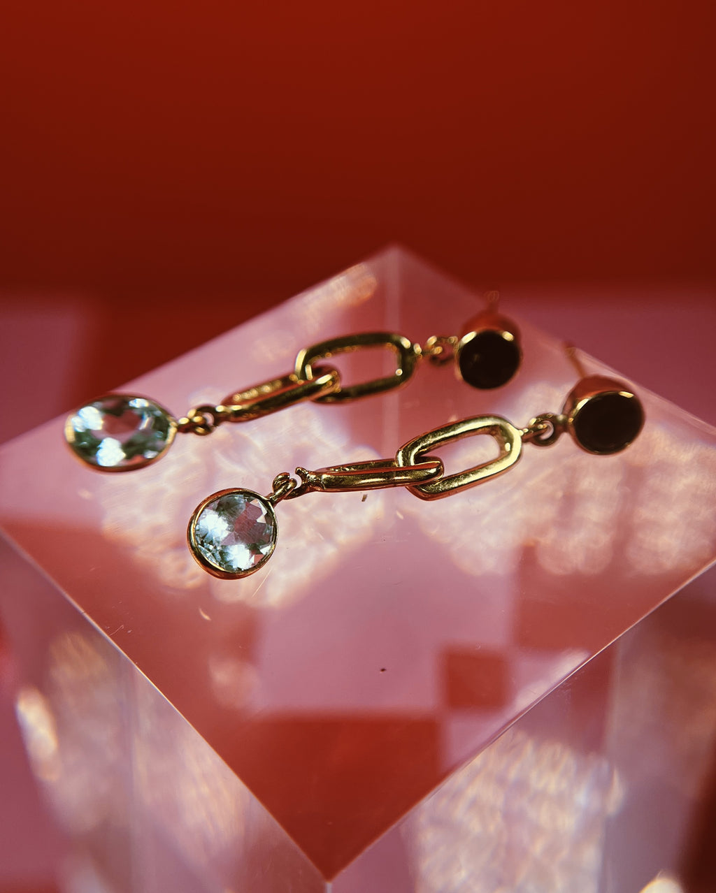 Gold Plated Aquamarine and Amethyst Paperclip Earrings