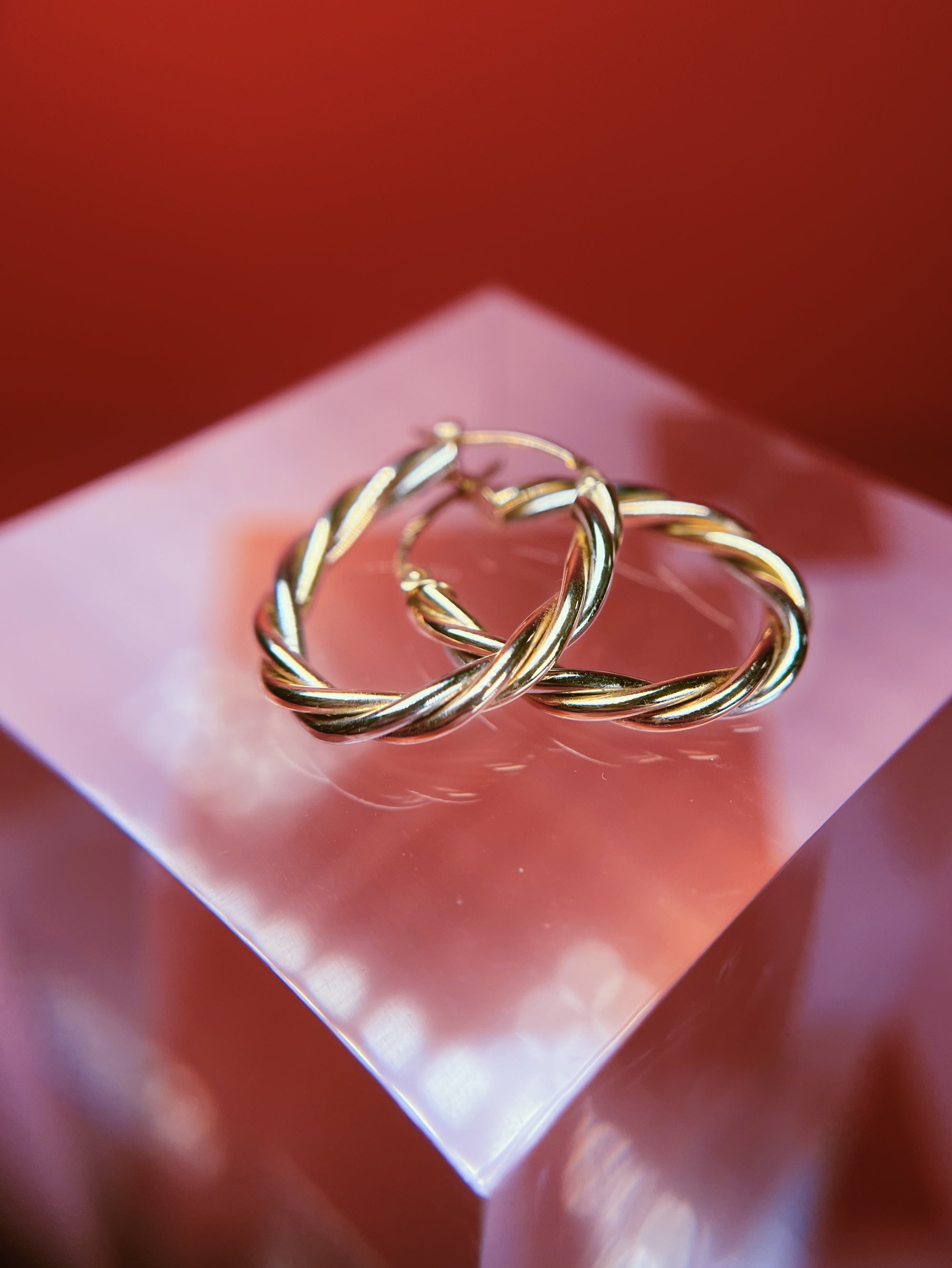 Tri-tone 14k Gold Twisted Hoops