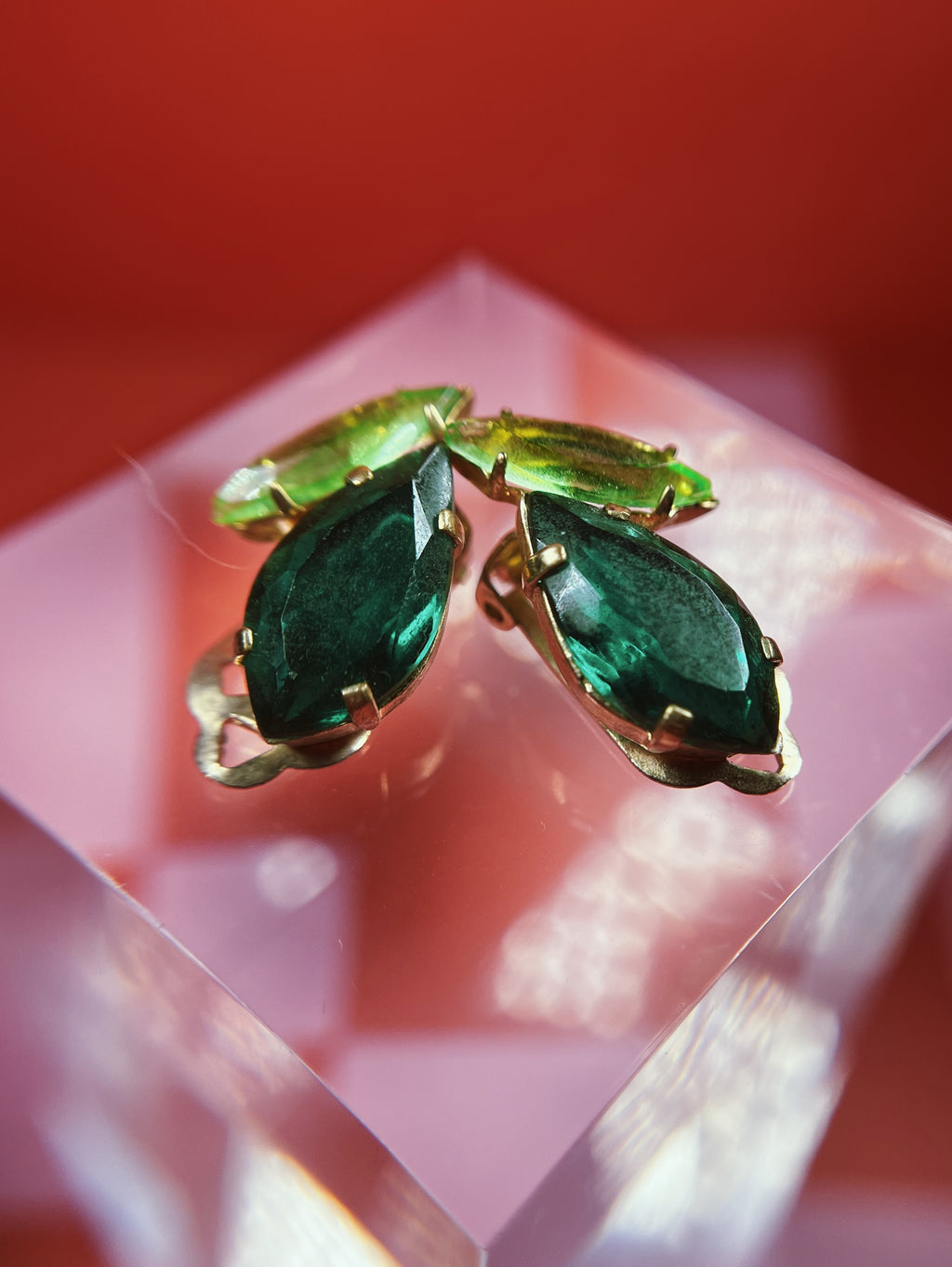 Midcentury Green Rhinestone Earrings