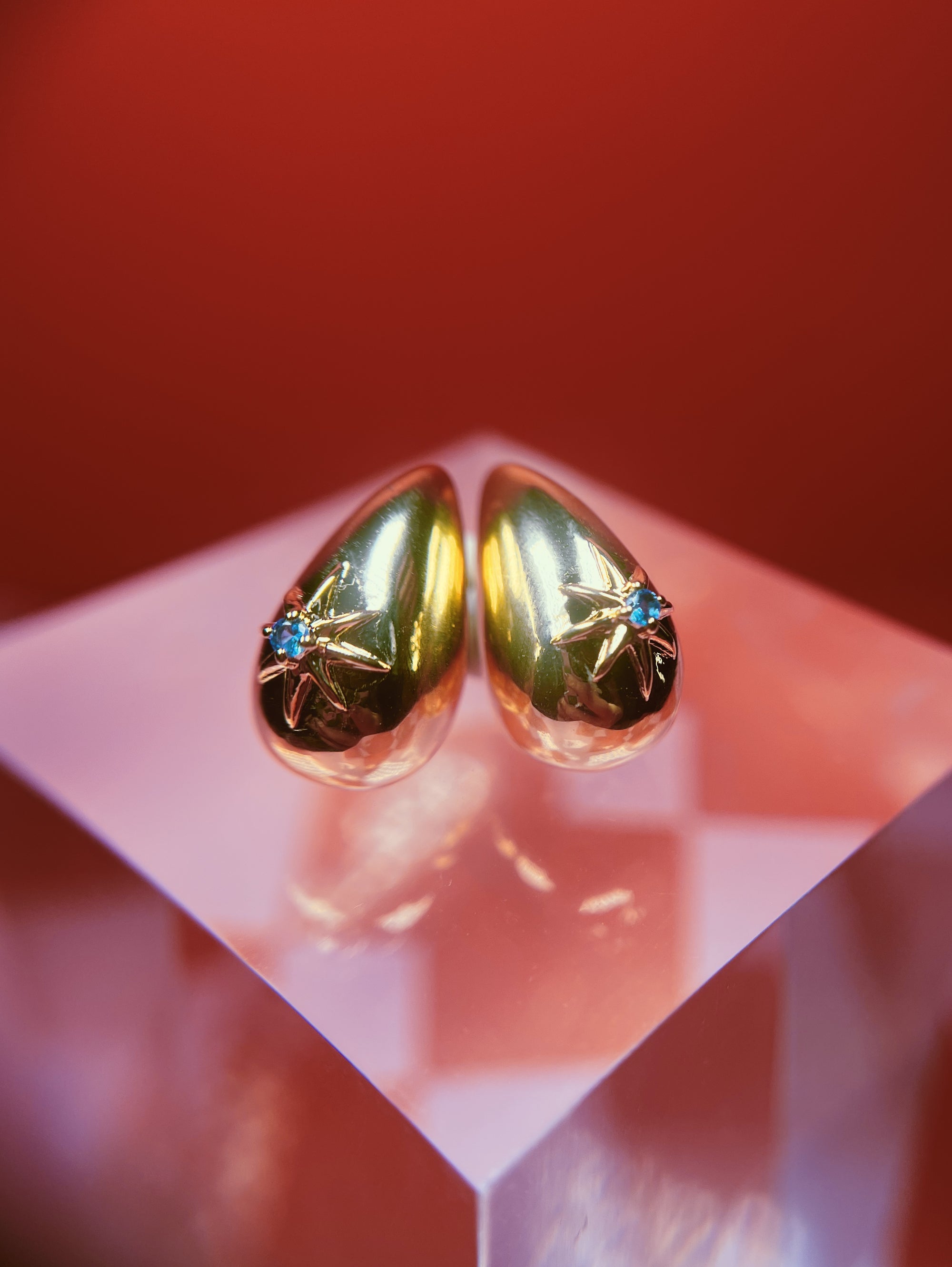 Gold Puffy Teardrop Earrings