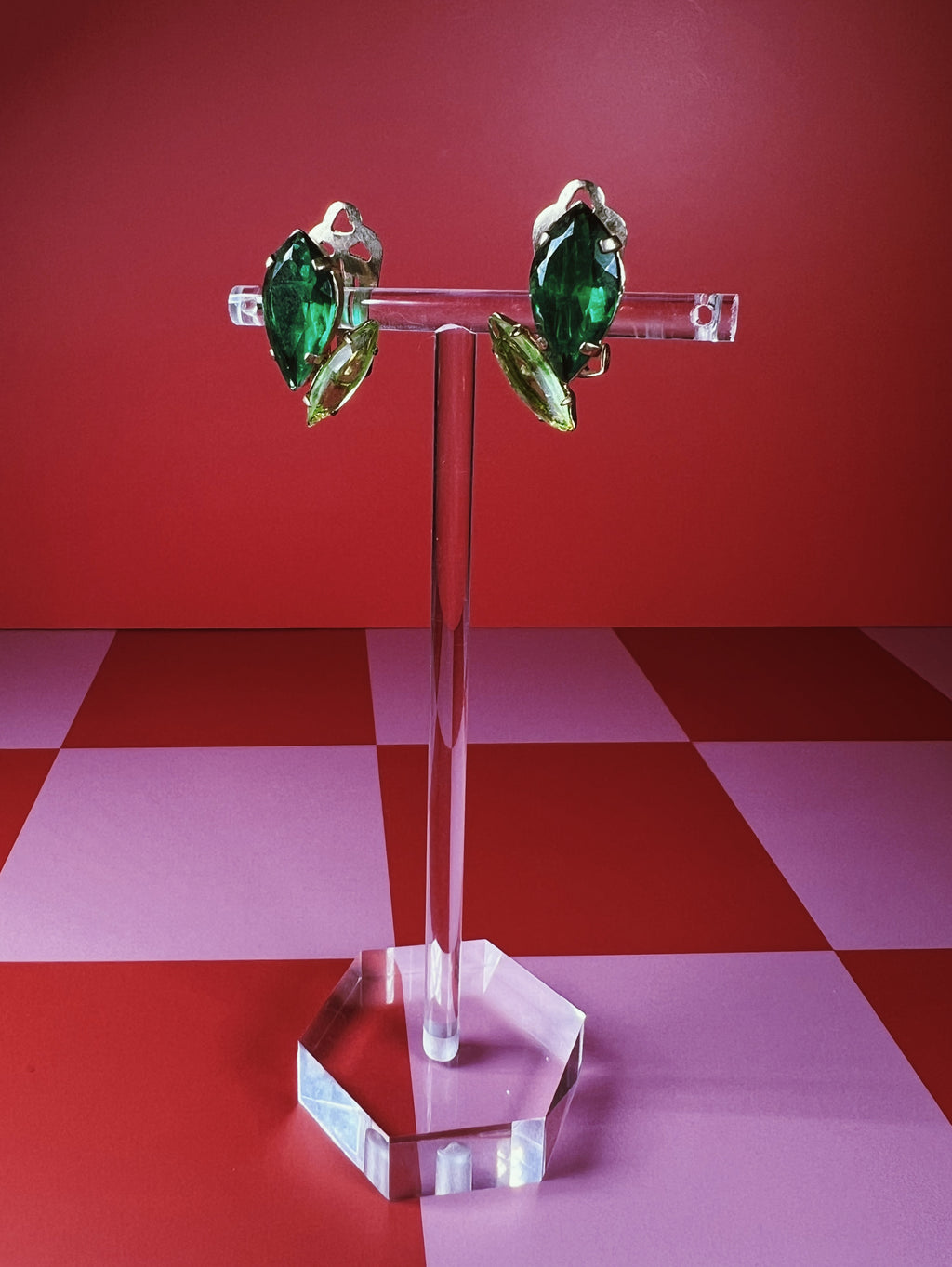 Midcentury Green Rhinestone Earrings