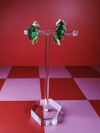 Midcentury Green Rhinestone Earrings