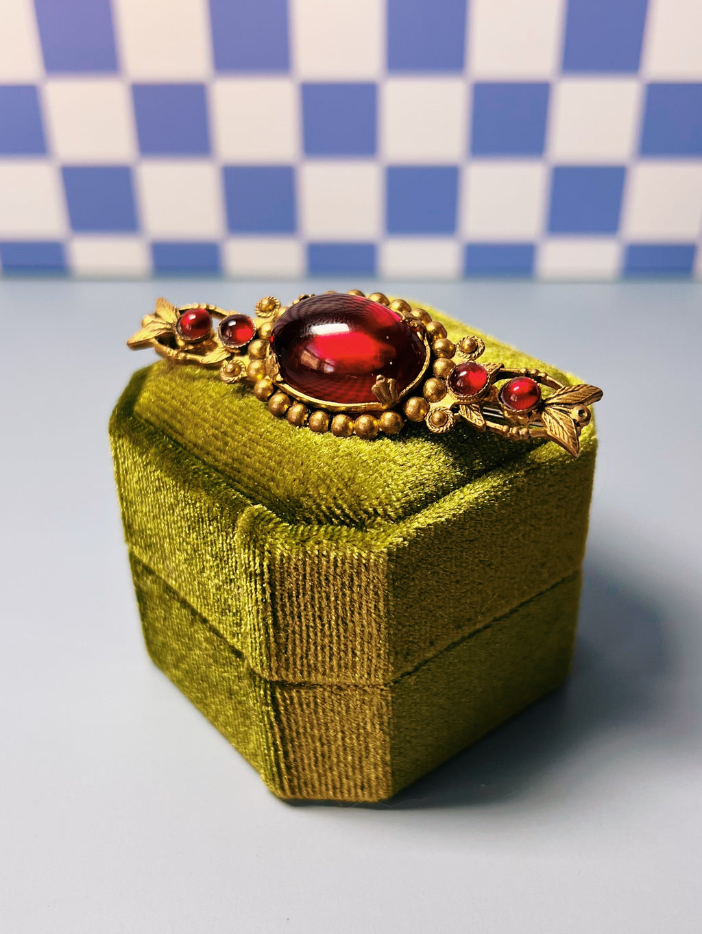 Crimson Cabochon Vintage Brooch