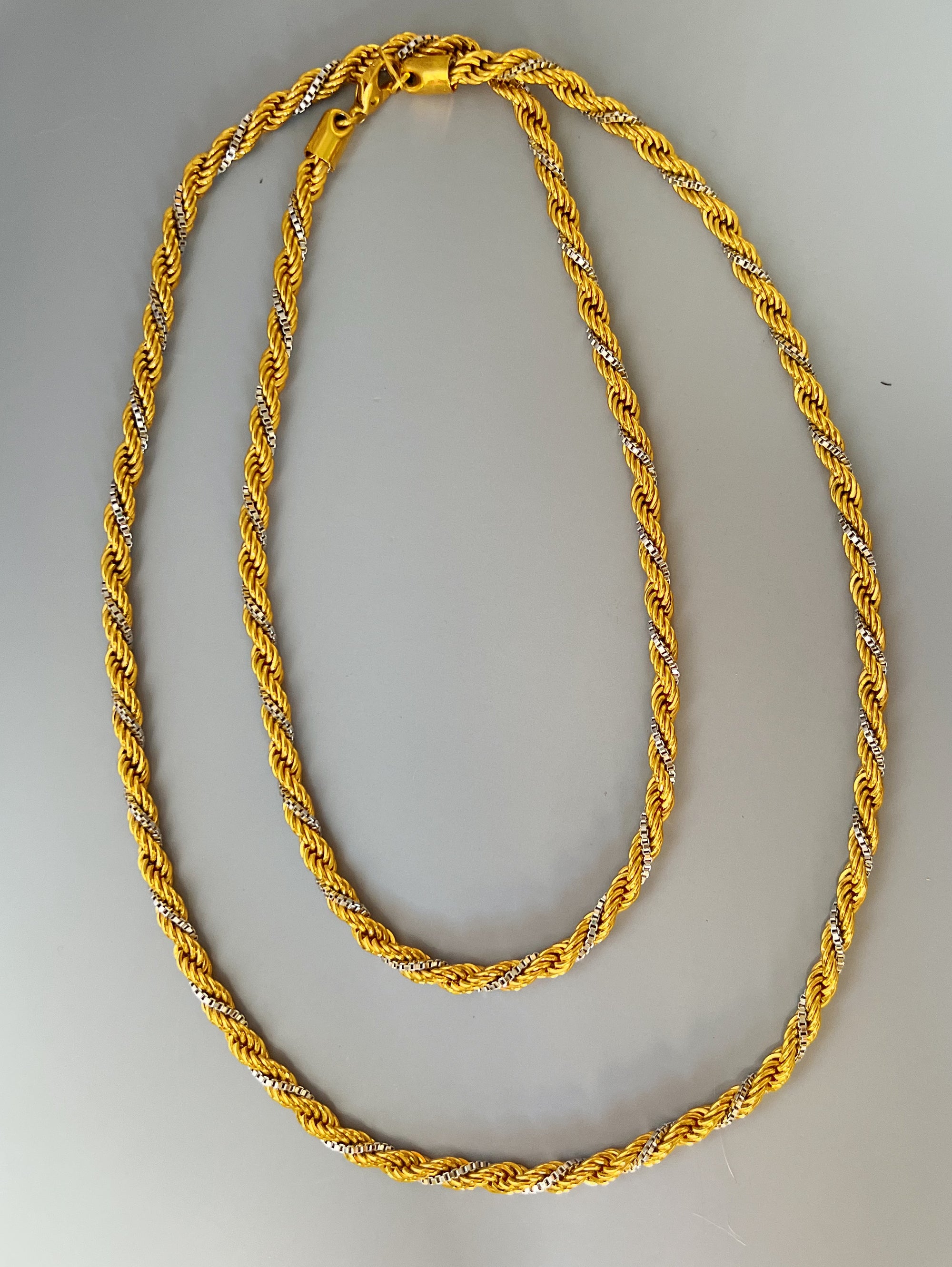 Mixed Metal Box and Rope Chain Necklace