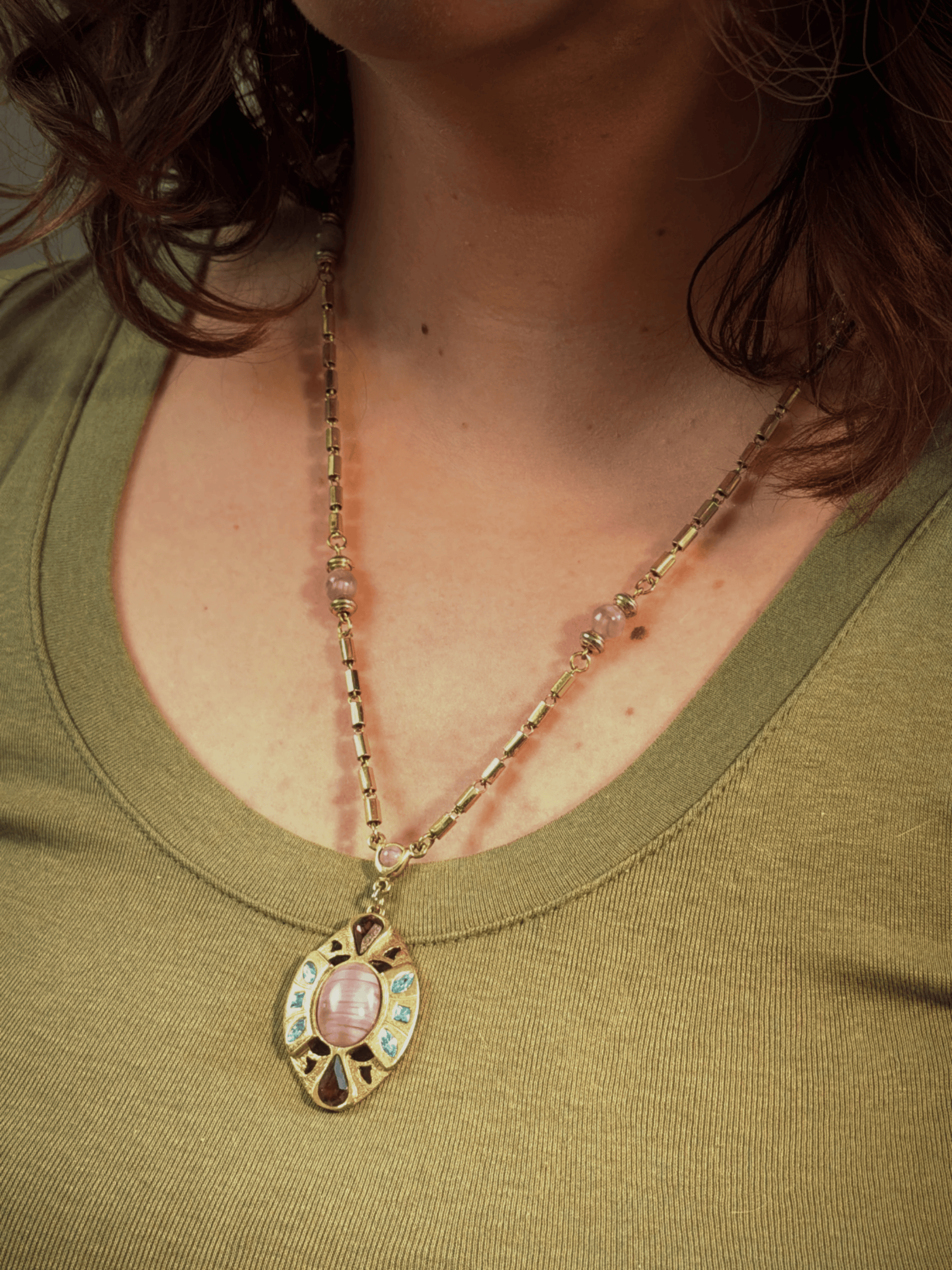 Vintage Gold-Tone Multi-Stone Lavaliere Pendant