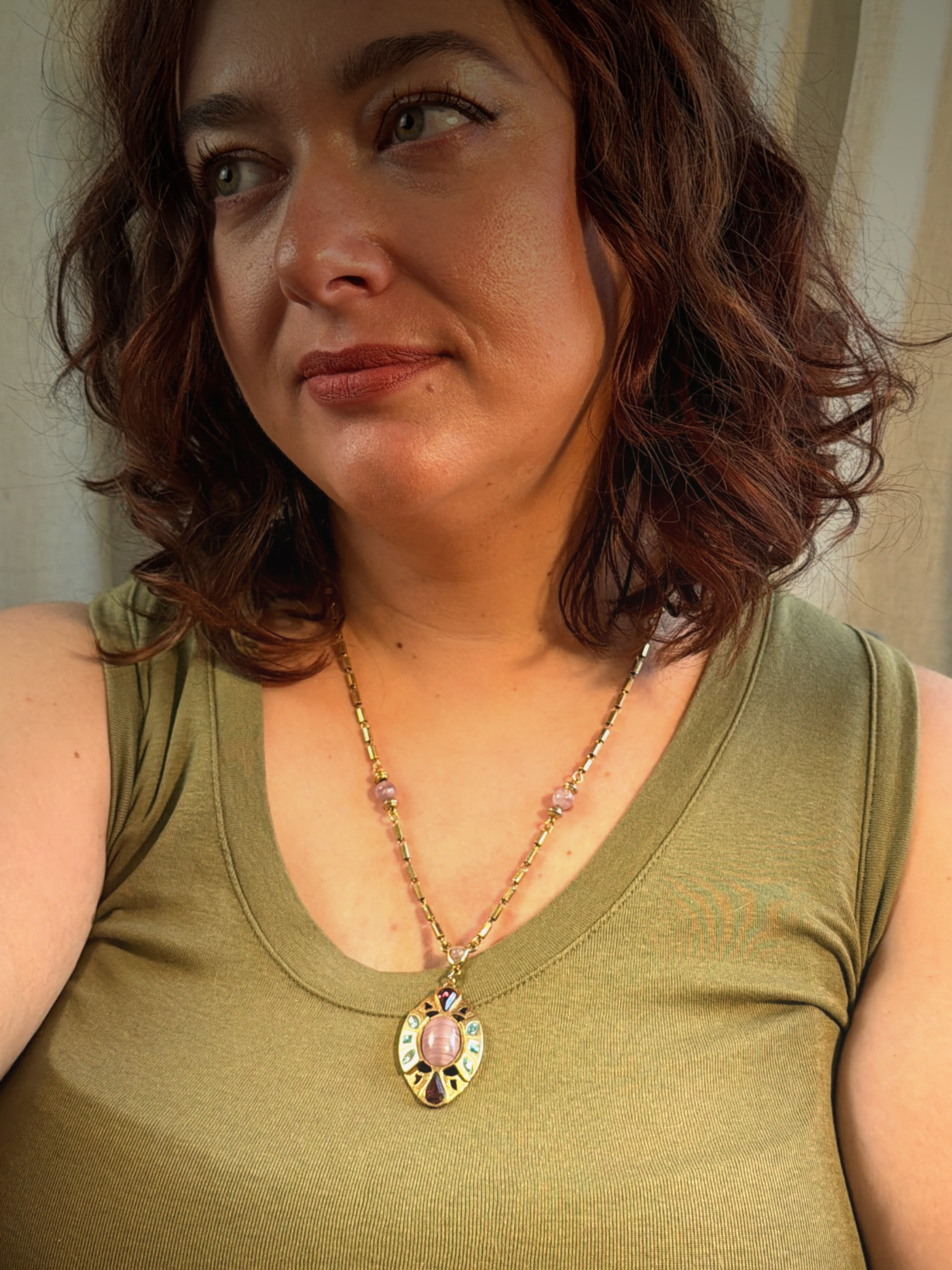 Vintage Gold-Tone Multi-Stone Lavaliere Pendant