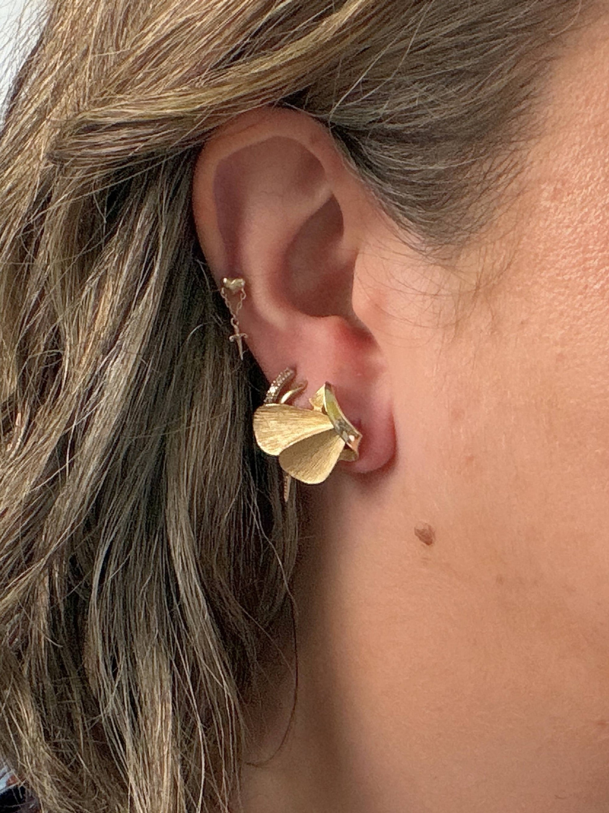 Vintage Trifari Gold Textured Butterfly Clip-On Earrings