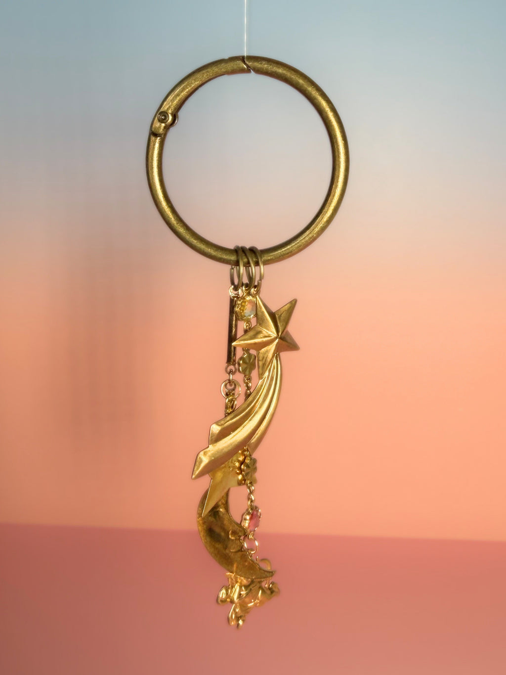 Celestial Dreams Vintage Charm Bag Charm — Moon, Stars & Cherub