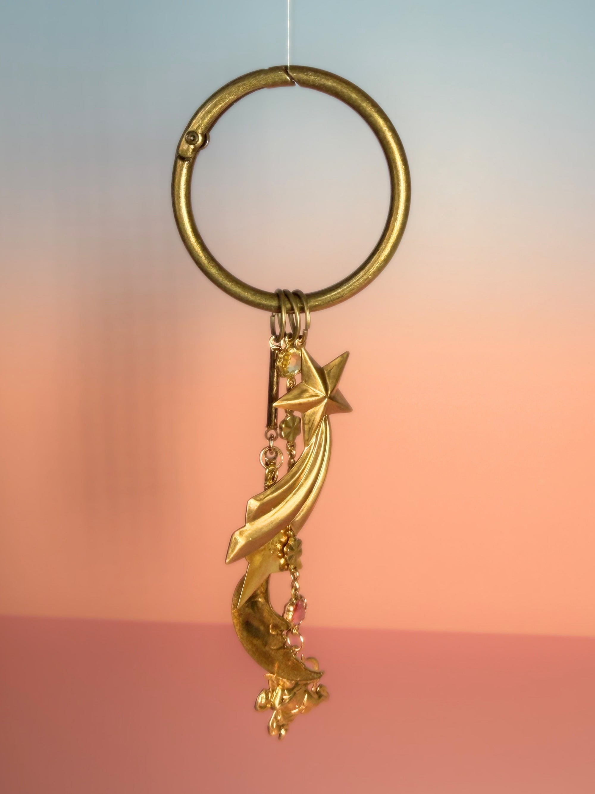 Celestial Dreams Vintage Charm Bag Charm — Moon, Stars & Cherub