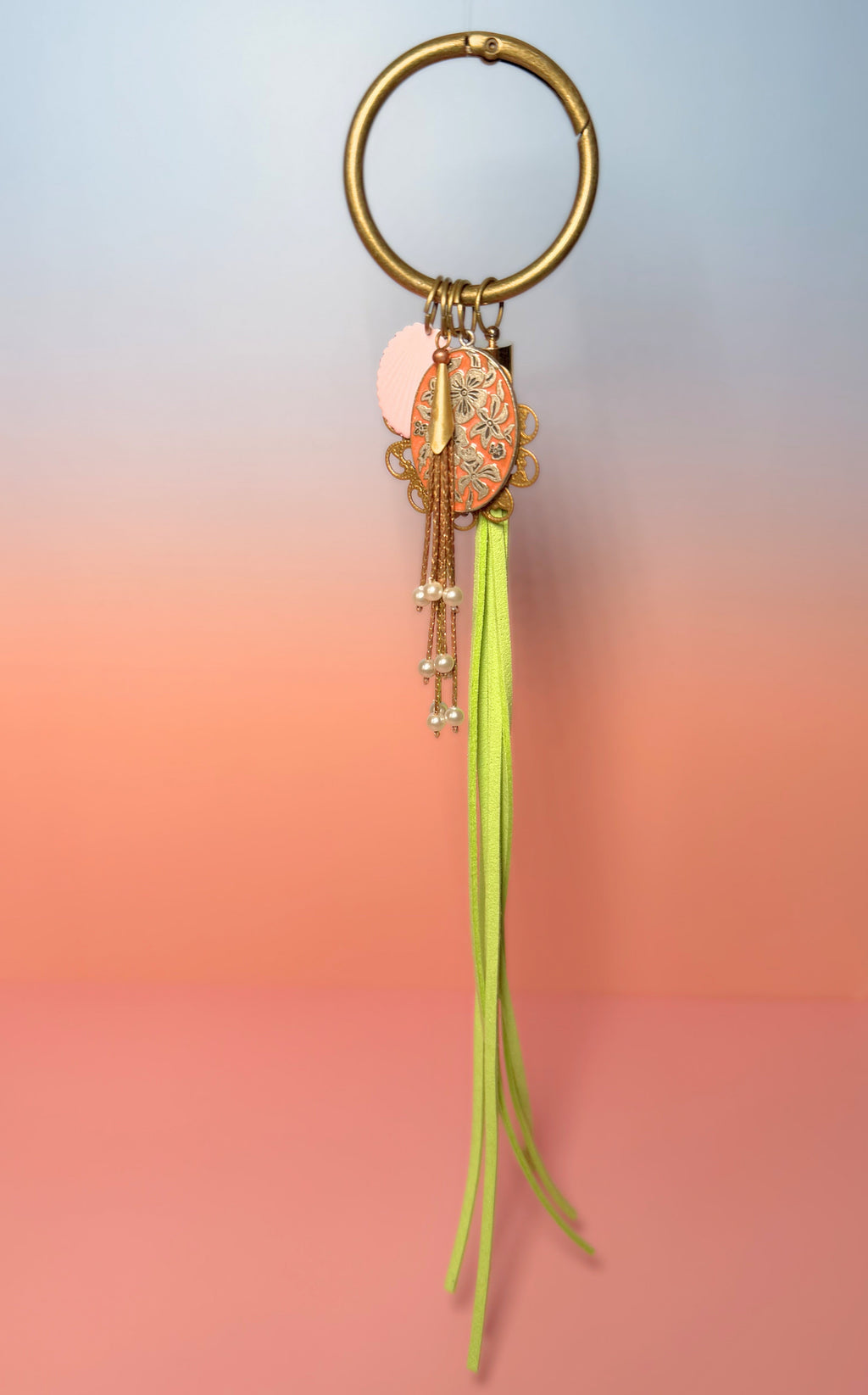 Sweet Dreams Vintage Charm Bag Charm — Shell, Filigree & Floral Enamel
