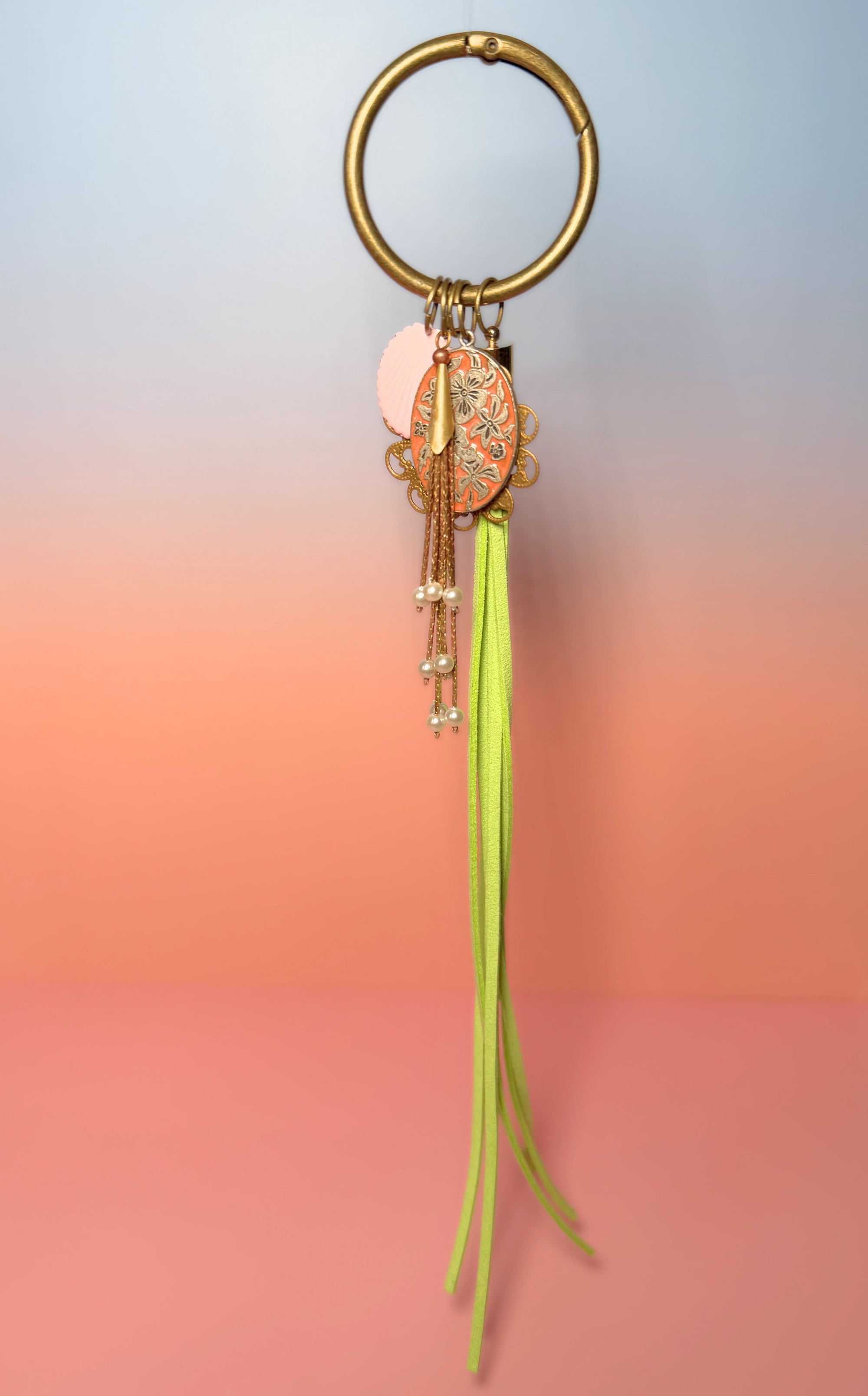 Sweet Dreams Vintage Charm Bag Charm — Shell, Filigree & Floral Enamel