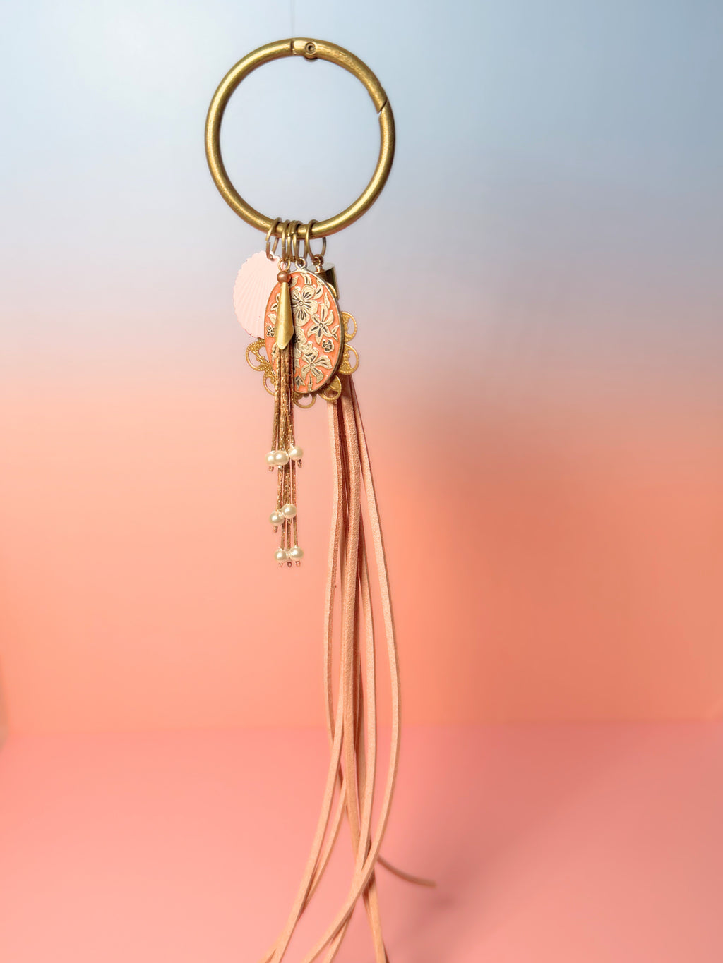 Sweet Dreams Vintage Charm Bag Charm — Shell, Filigree & Floral Enamel